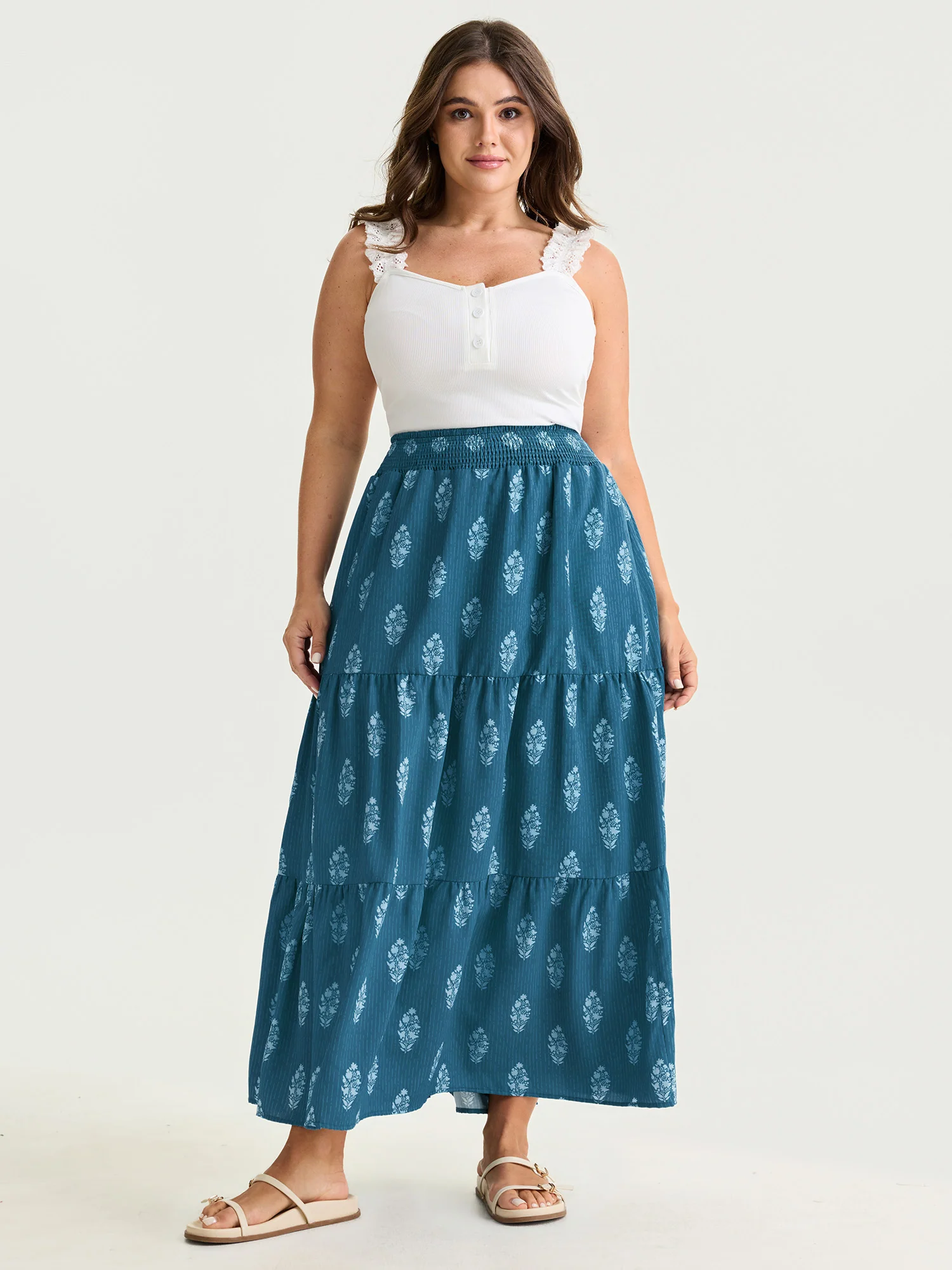 Floral Print Shirred Tiered Maxi Skirt - Image 2