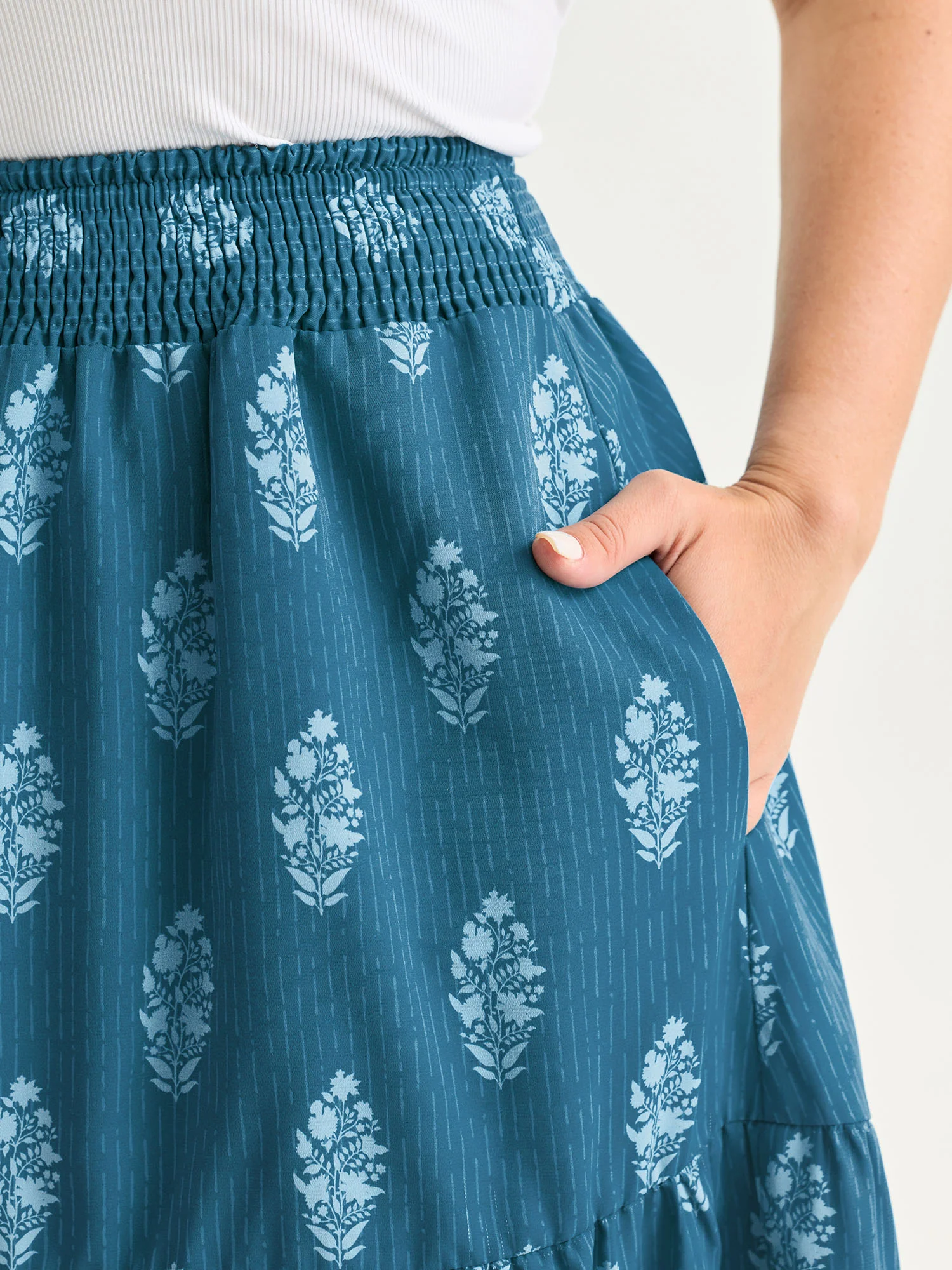 Floral Print Shirred Tiered Maxi Skirt - Image 3