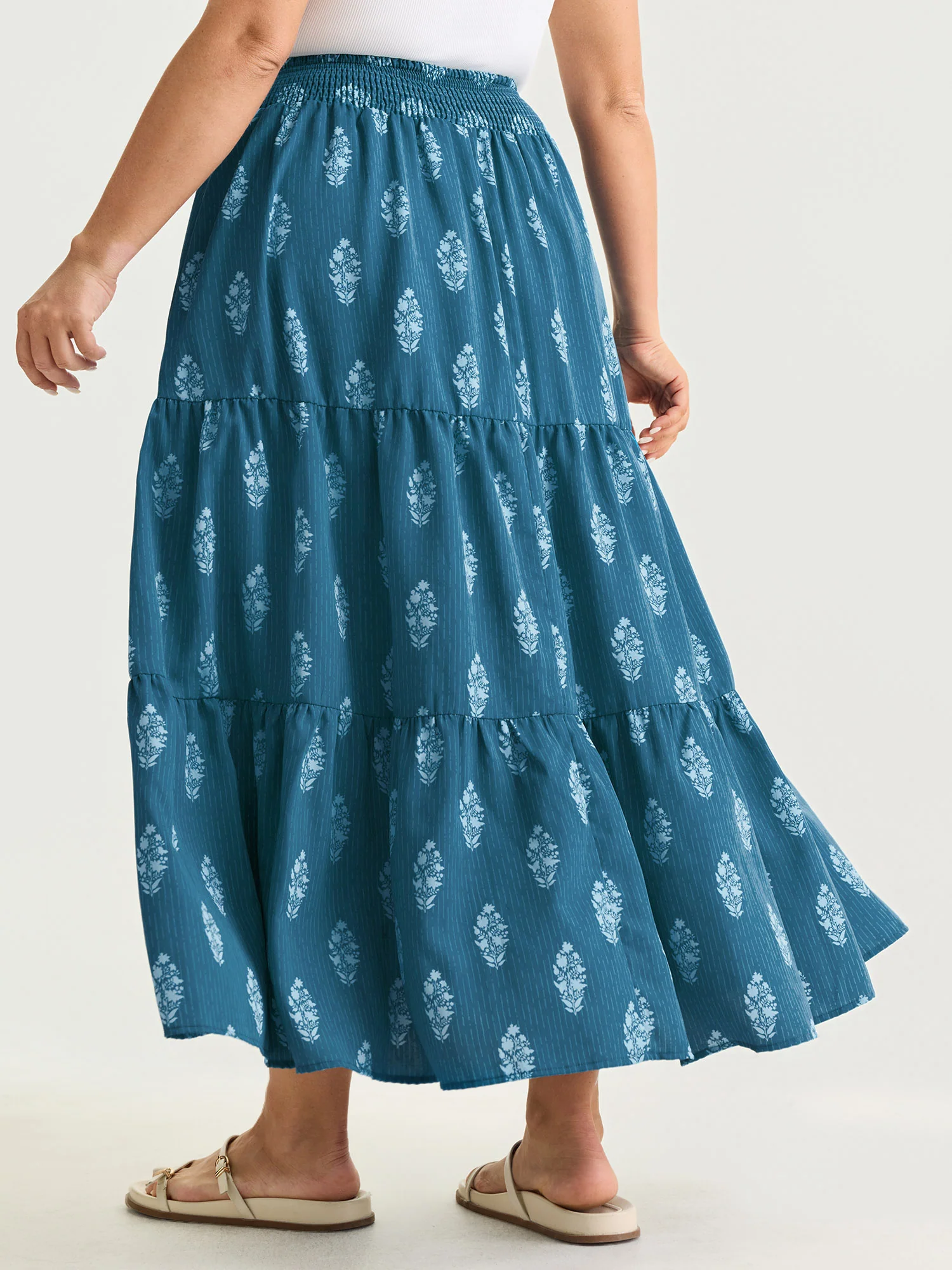 Floral Print Shirred Tiered Maxi Skirt - Image 5