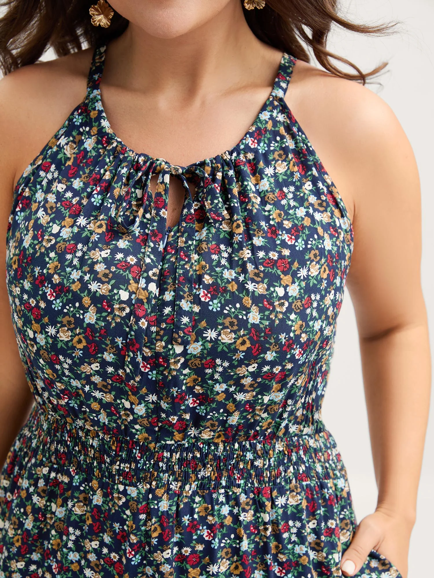 Floral Print Shirred Waist Cami Jumpsuit - Image 3