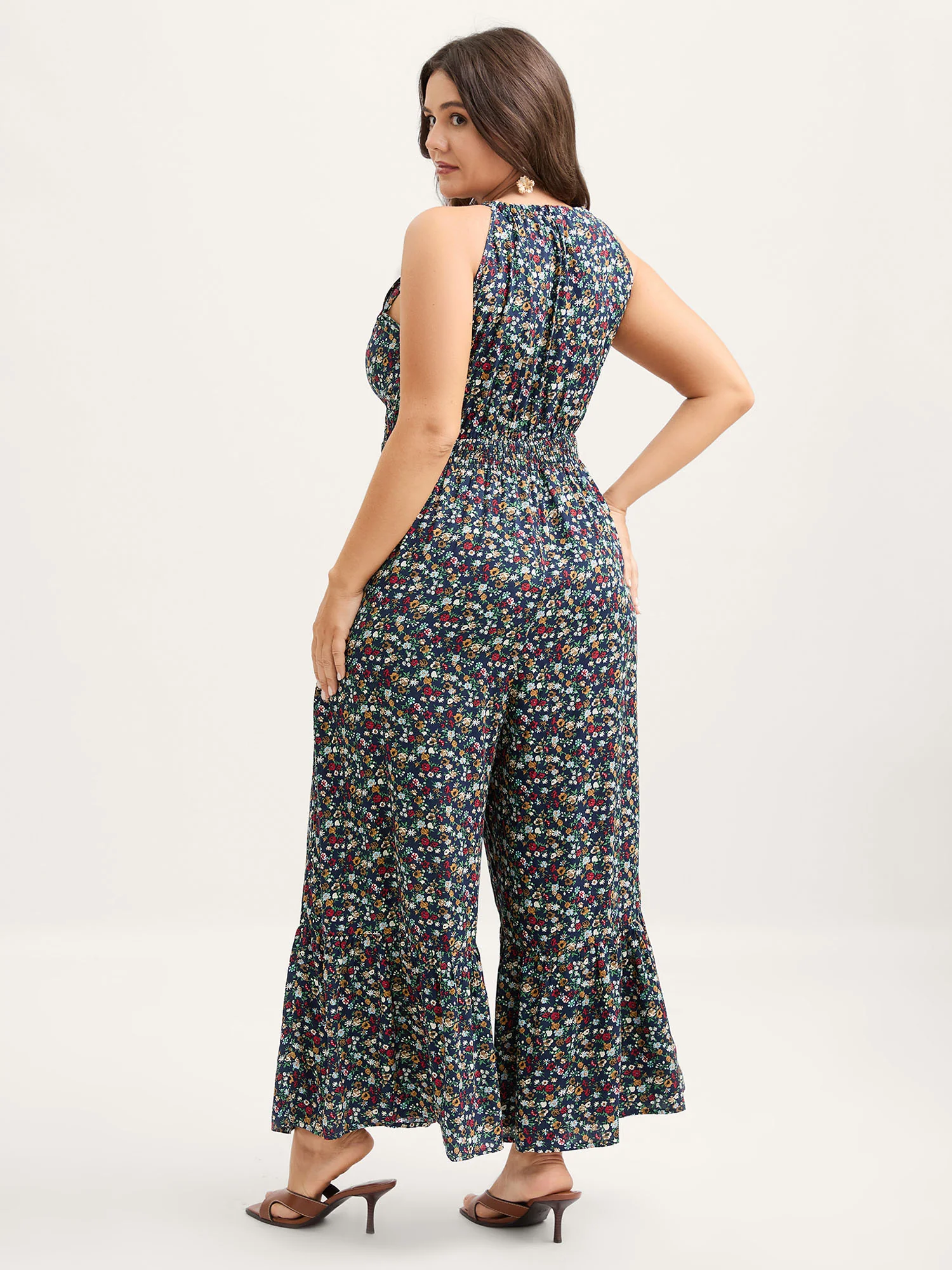 Floral Print Shirred Waist Cami Jumpsuit - Image 4
