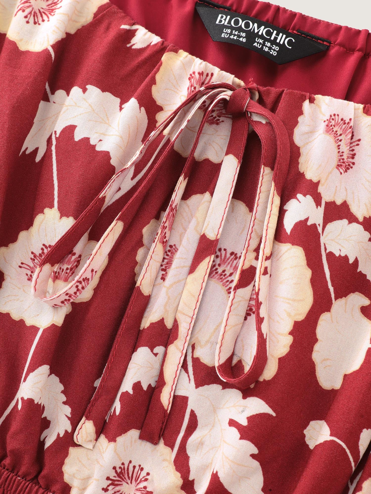 Floral Print Shirred Waist Drawstring Midi Dress - Image 4