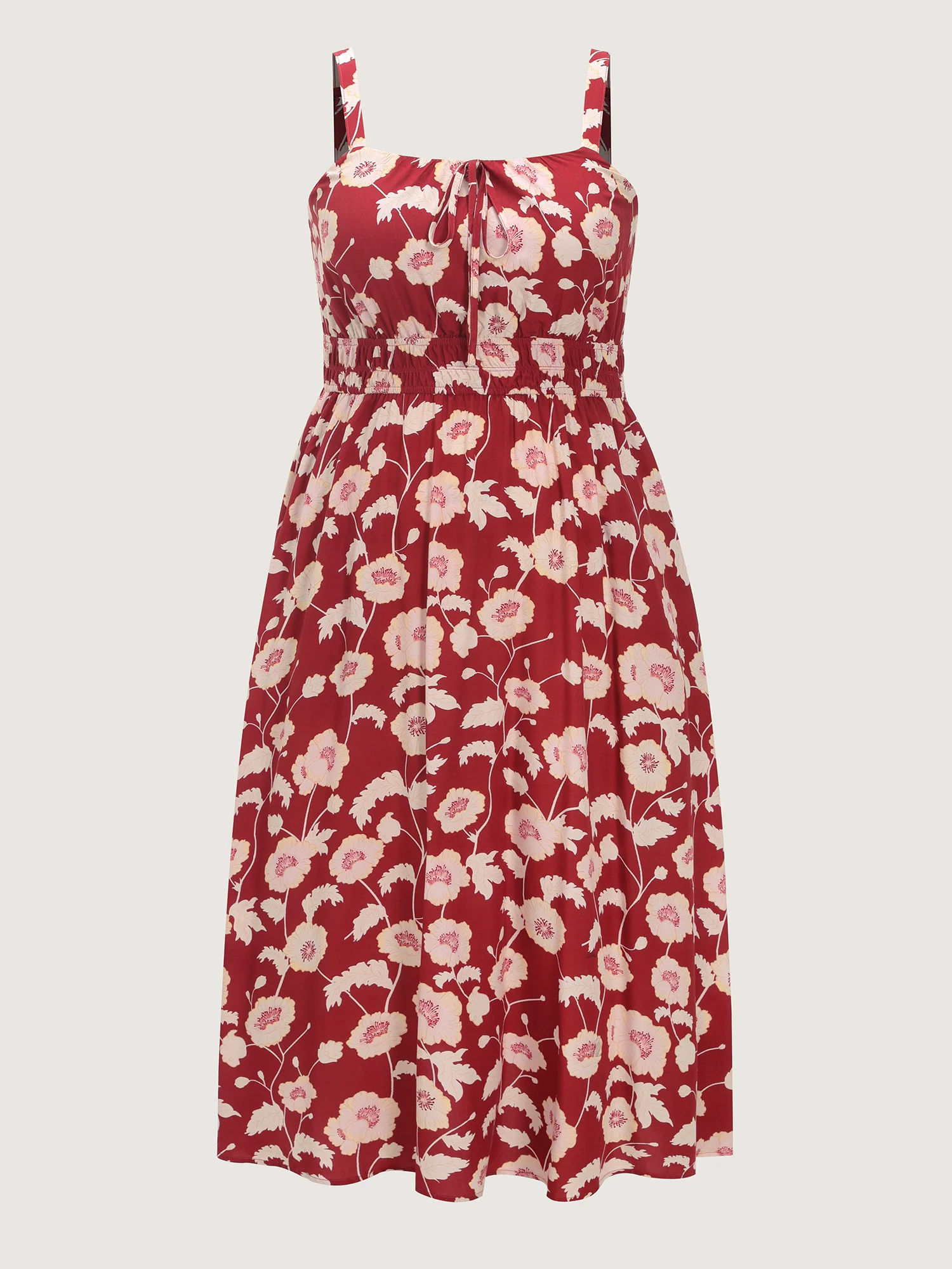 Floral Print Shirred Waist Drawstring Midi Dress - Image 6