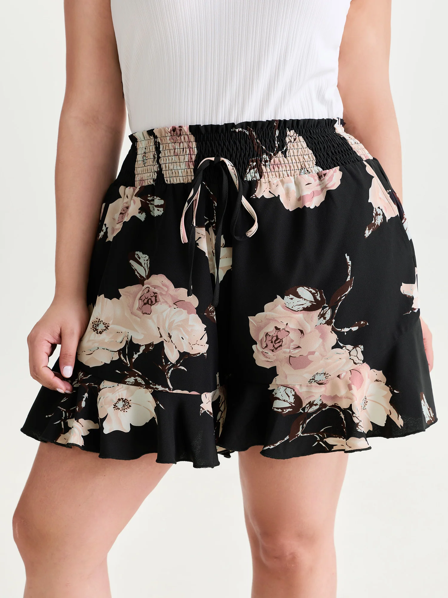 Floral Print Shirred Waist Drawstring Pants - Image 2