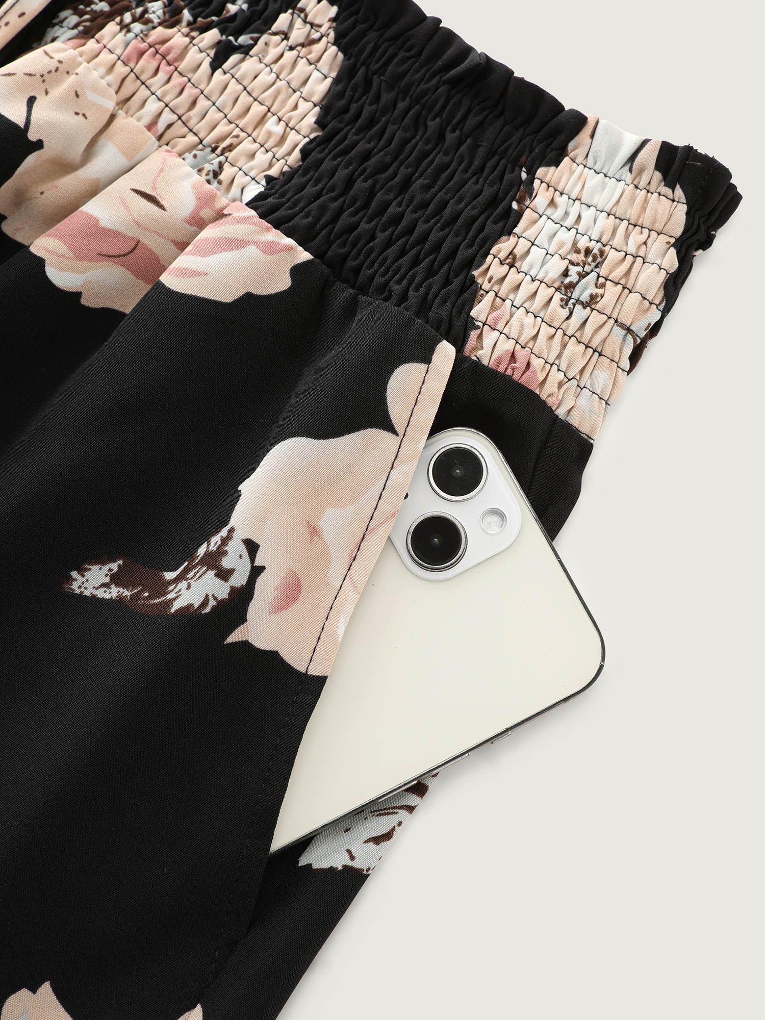Floral Print Shirred Waist Drawstring Pants - Image 7