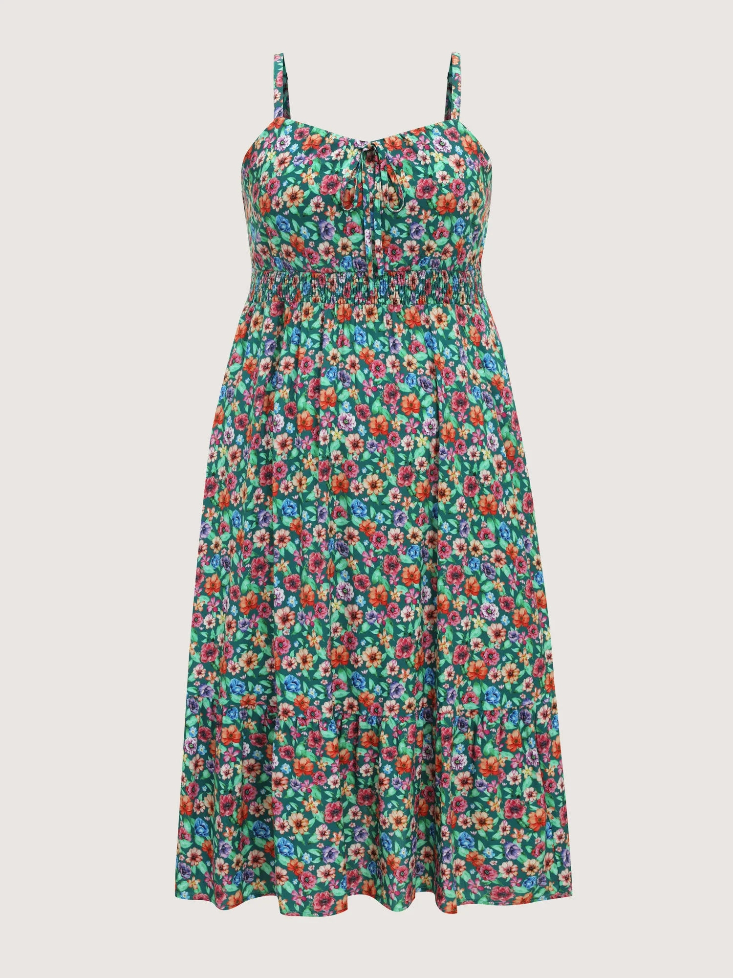 Floral Print Shirred Waist Flowy Midi Dress - Image 7