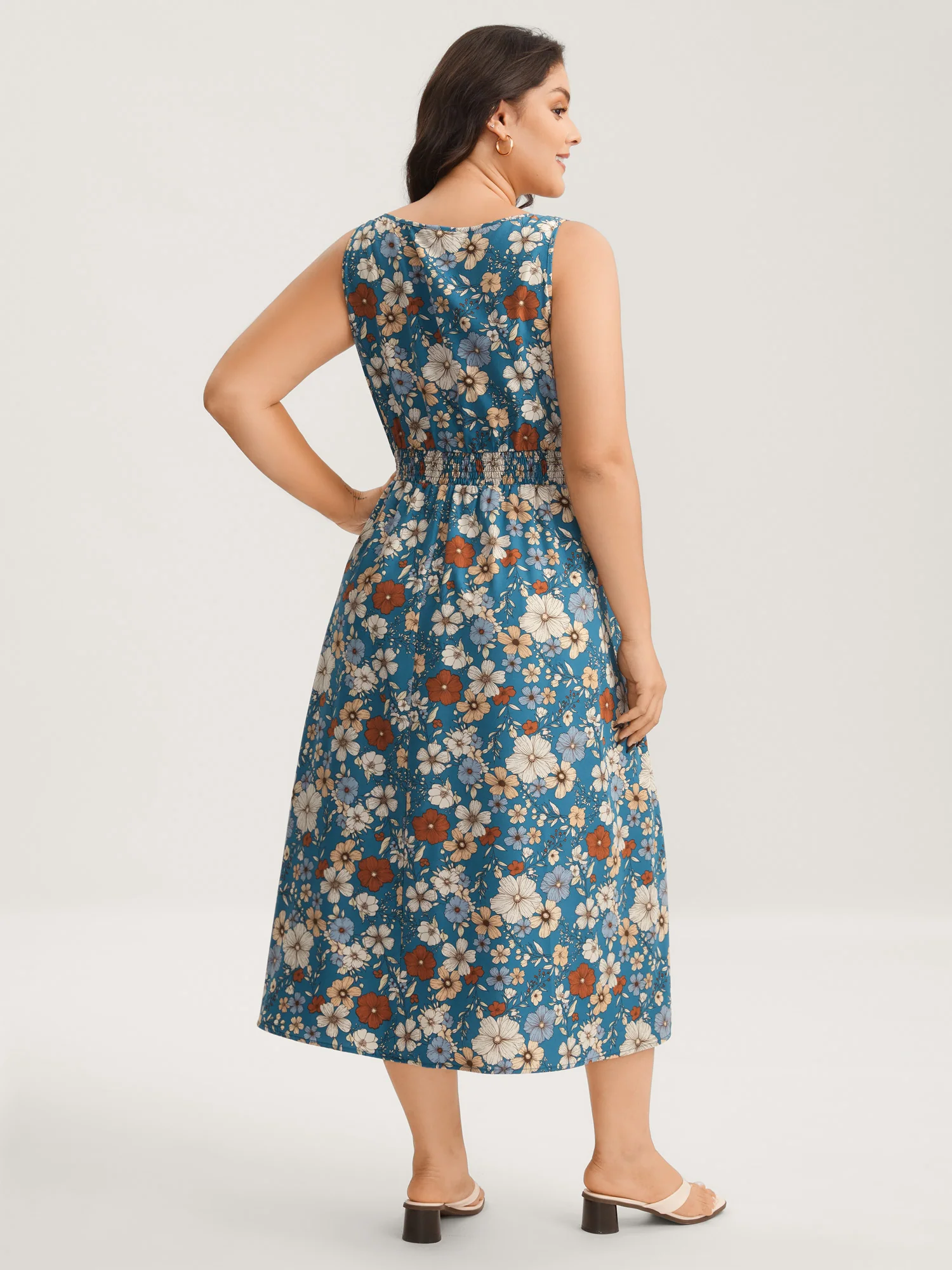 Floral Print Shirred Waist Maxi Dress - Image 4