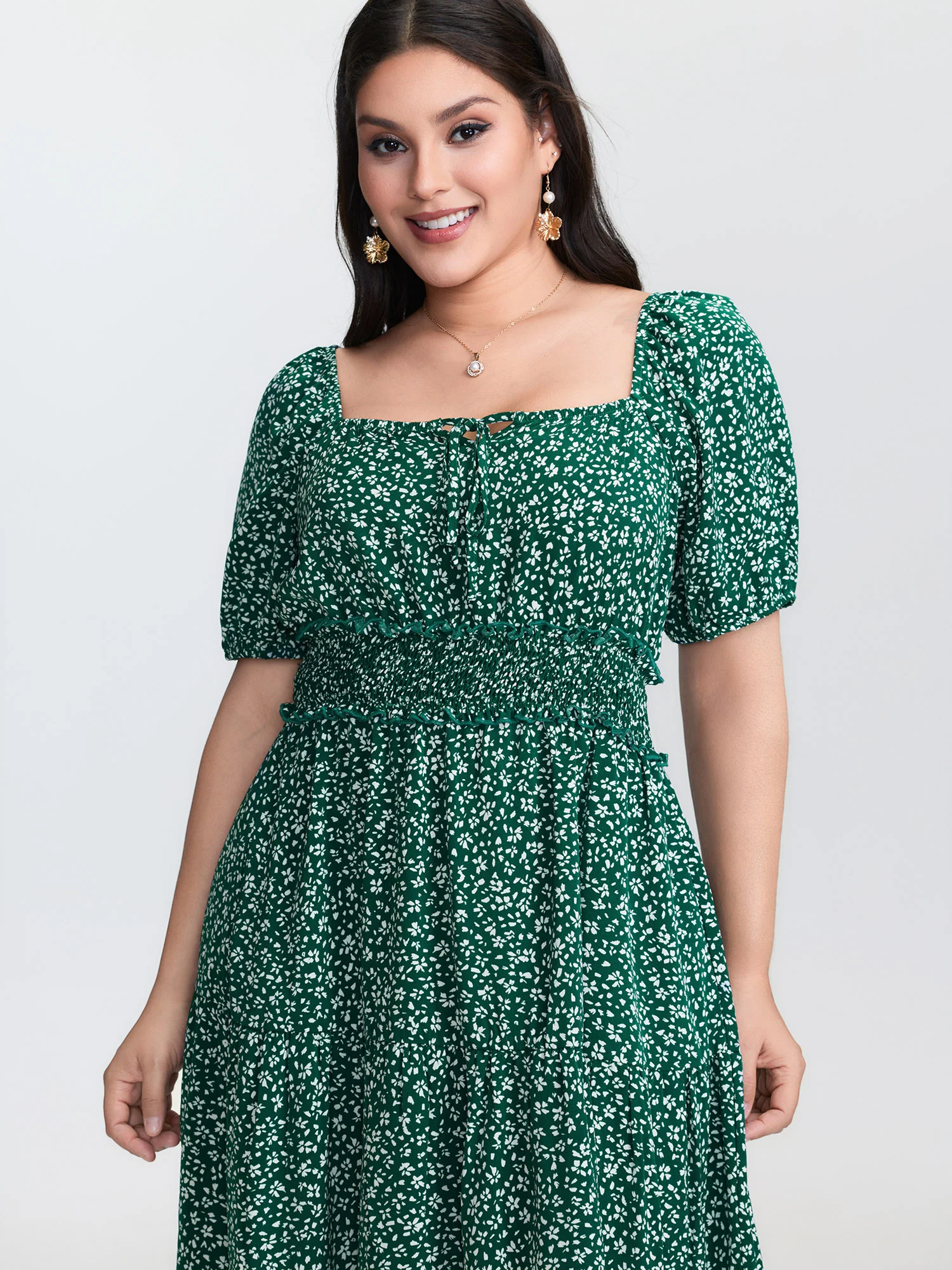 Floral Print Shirred Waist Midi Dress - Image 2