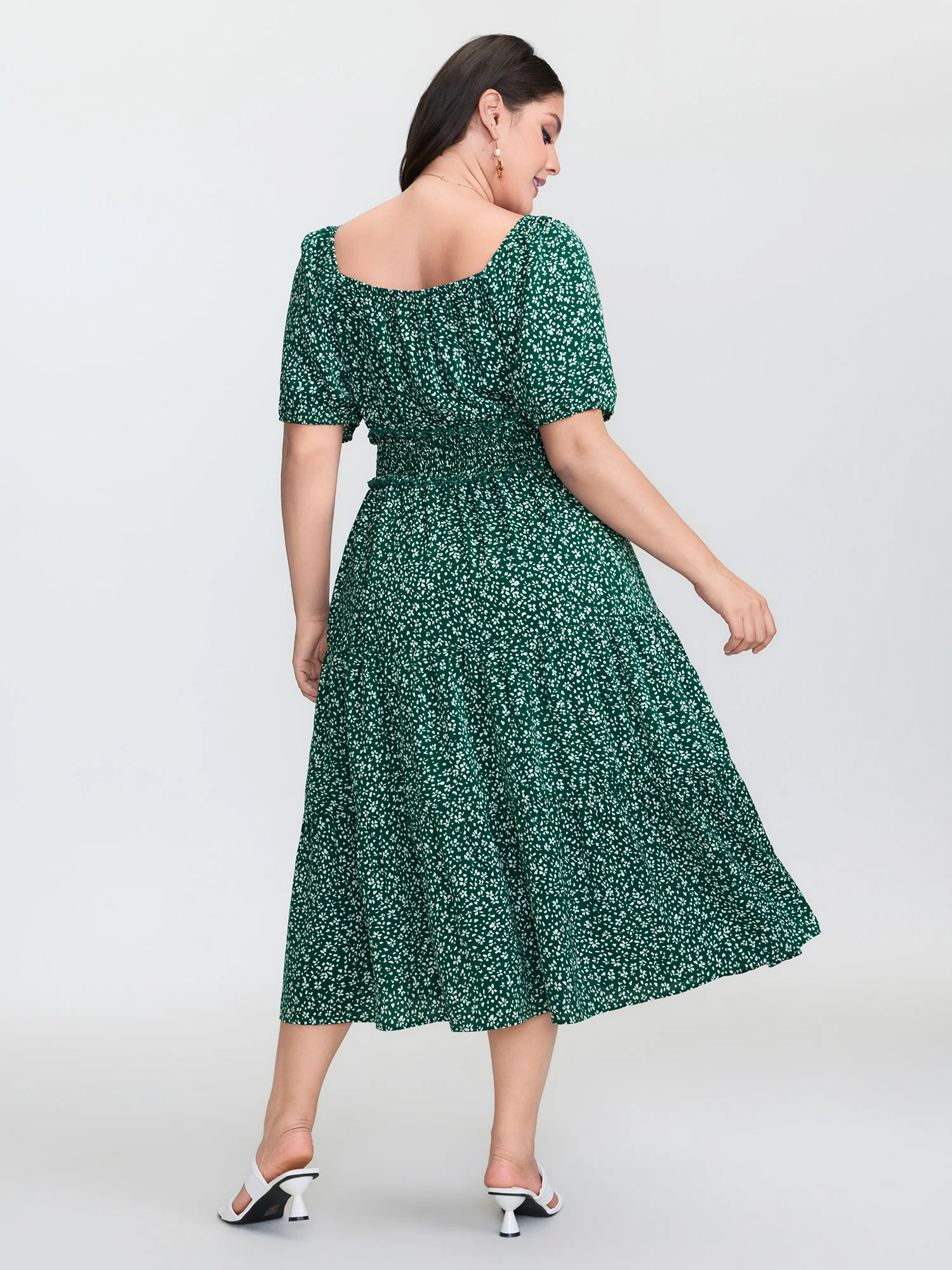 Floral Print Shirred Waist Midi Dress - Image 5
