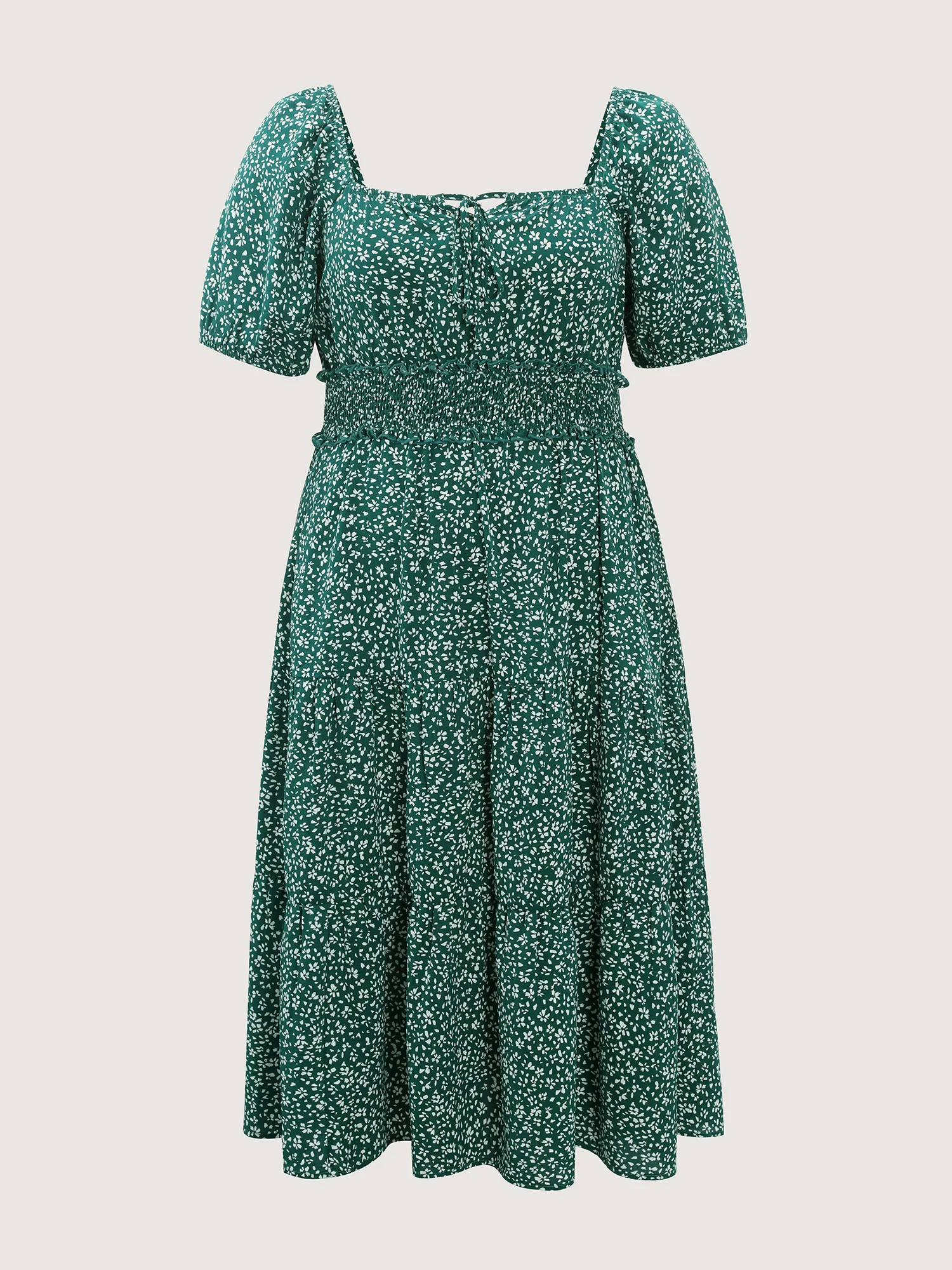 Floral Print Shirred Waist Midi Dress - Image 8