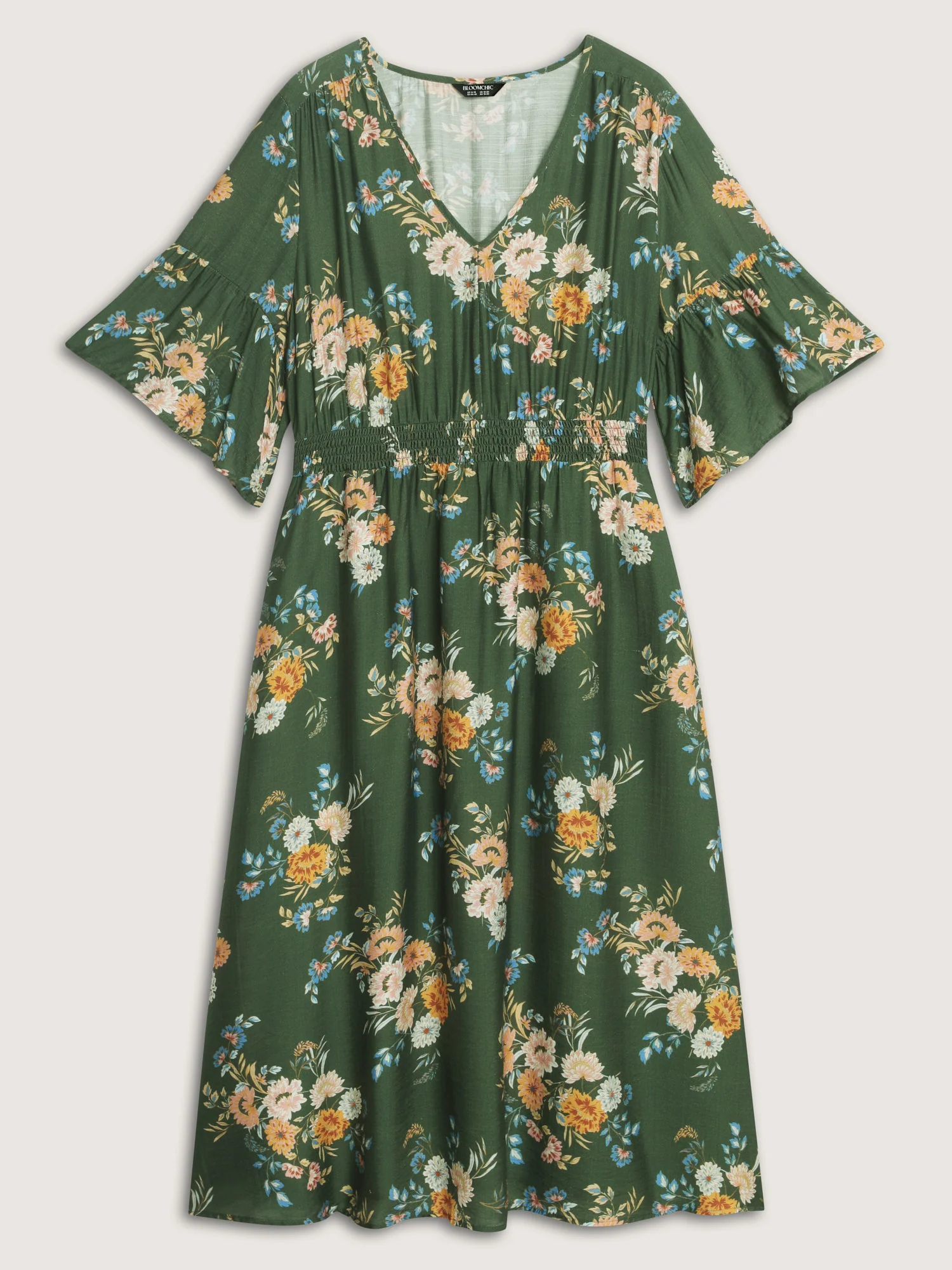 Floral Print Shirred Waist Midi Dress - Image 7