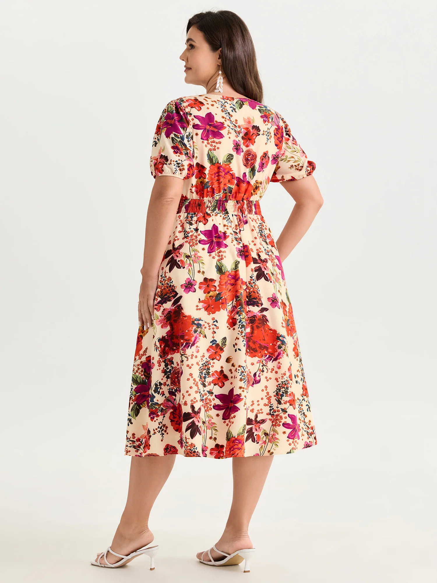 Floral Print Shirred Waist Midi Dress - Image 4