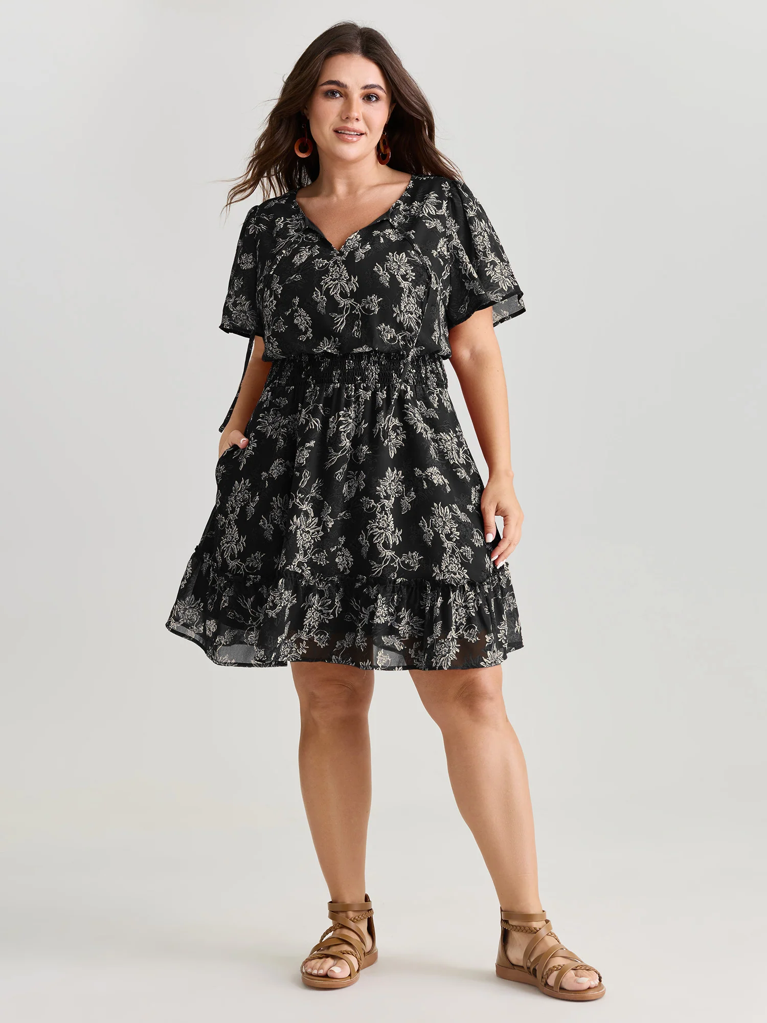 Floral Print Shirred Waist Mini Dress - Image 10