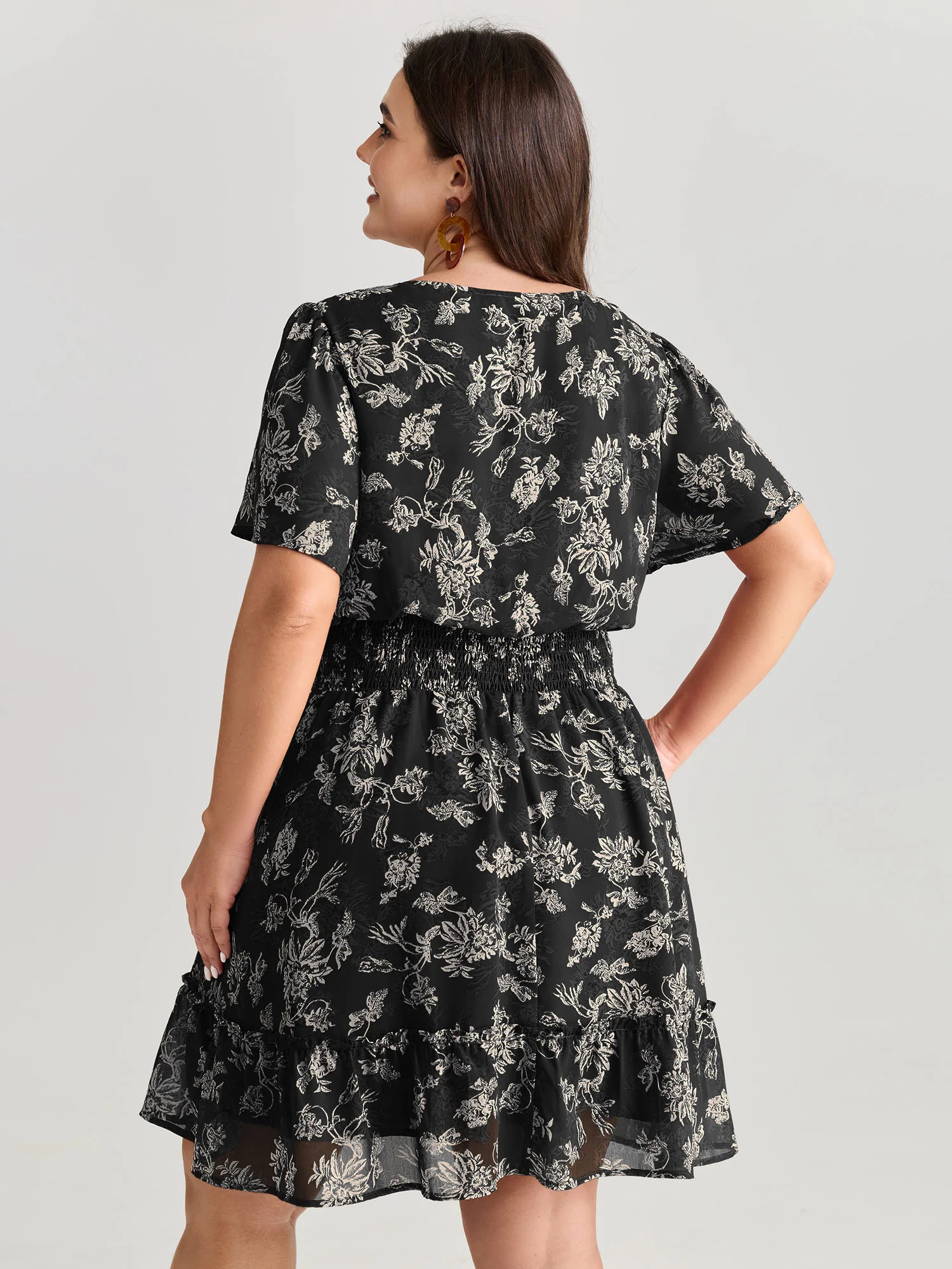 Floral Print Shirred Waist Mini Dress - Image 11