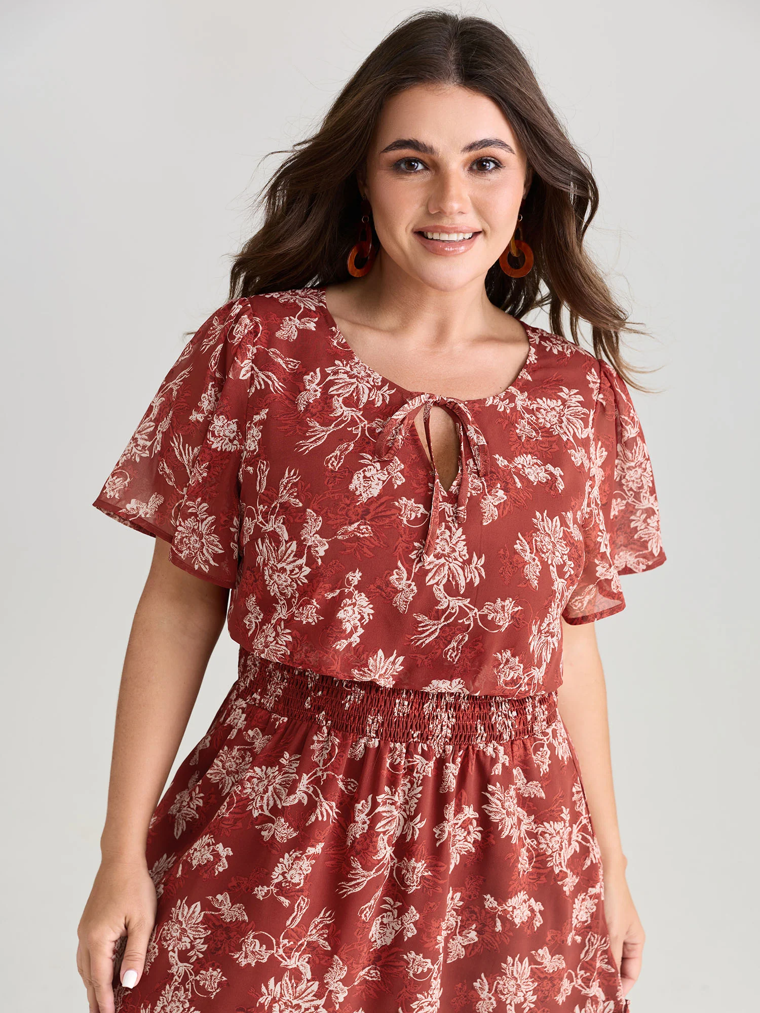 Floral Print Shirred Waist Mini Dress - Image 2