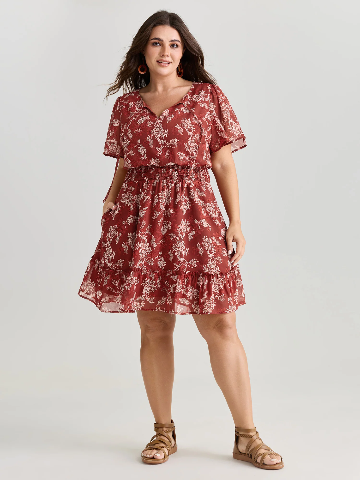 Floral Print Shirred Waist Mini Dress - Image 3