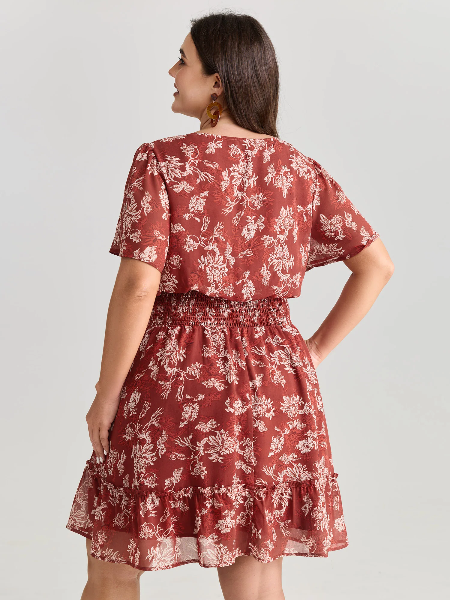 Floral Print Shirred Waist Mini Dress - Image 4