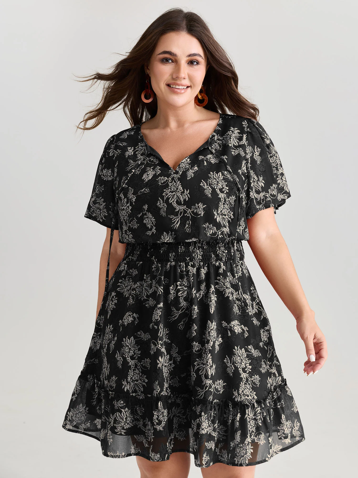 Floral Print Shirred Waist Mini Dress - Image 8
