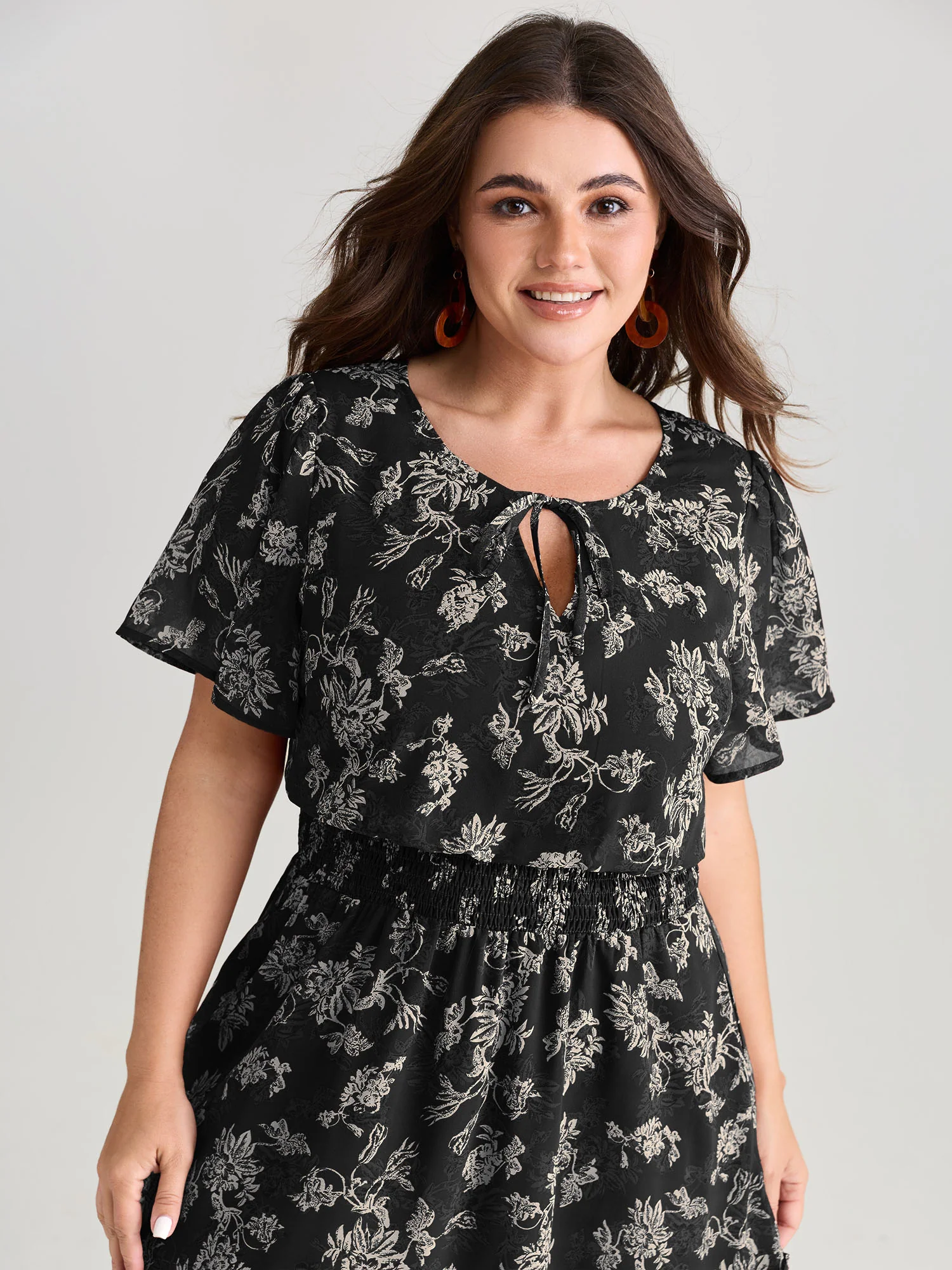Floral Print Shirred Waist Mini Dress - Image 9