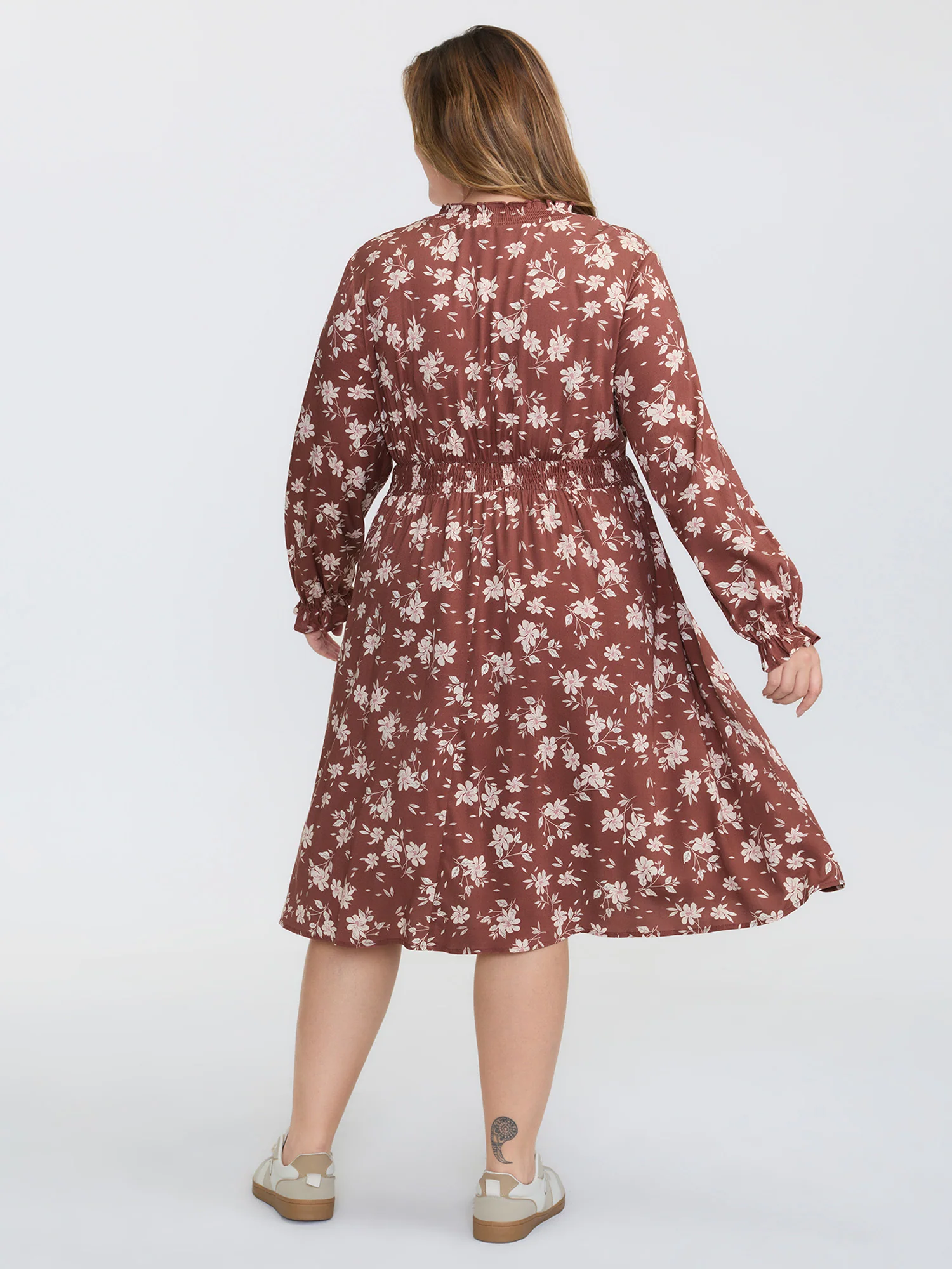 Floral Print Shirred Waist Rayon Midi Dress - Image 5