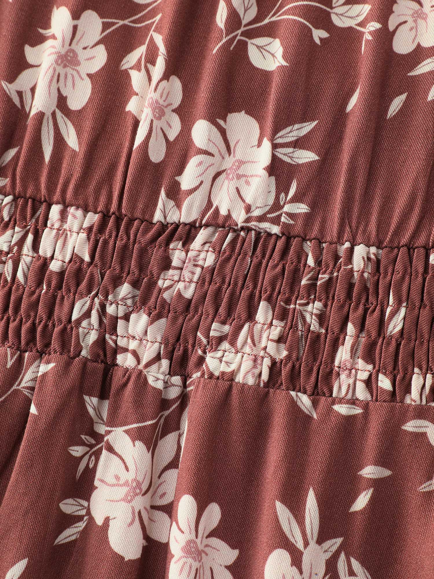 Floral Print Shirred Waist Rayon Midi Dress - Image 6