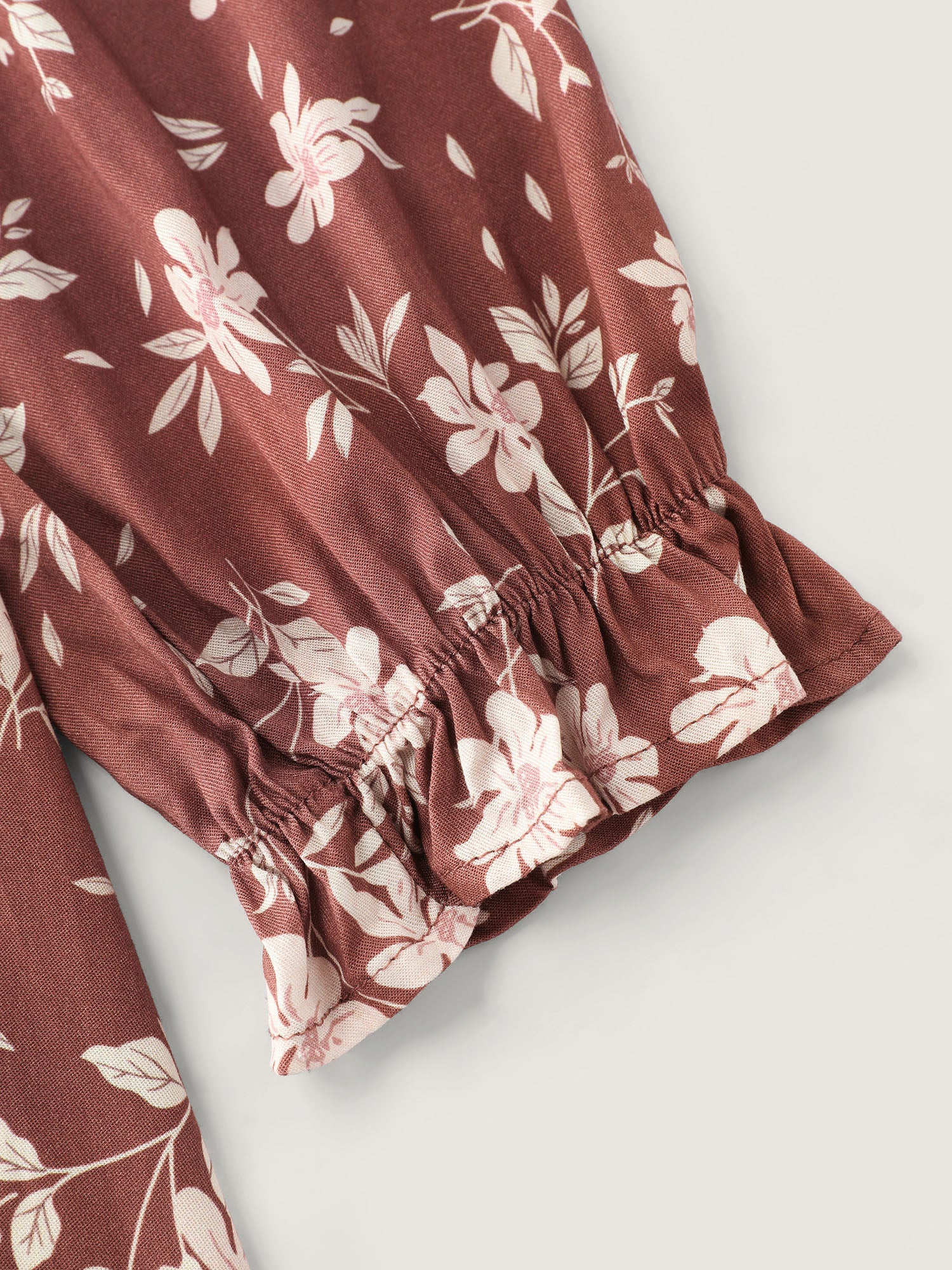 Floral Print Shirred Waist Rayon Midi Dress - Image 7