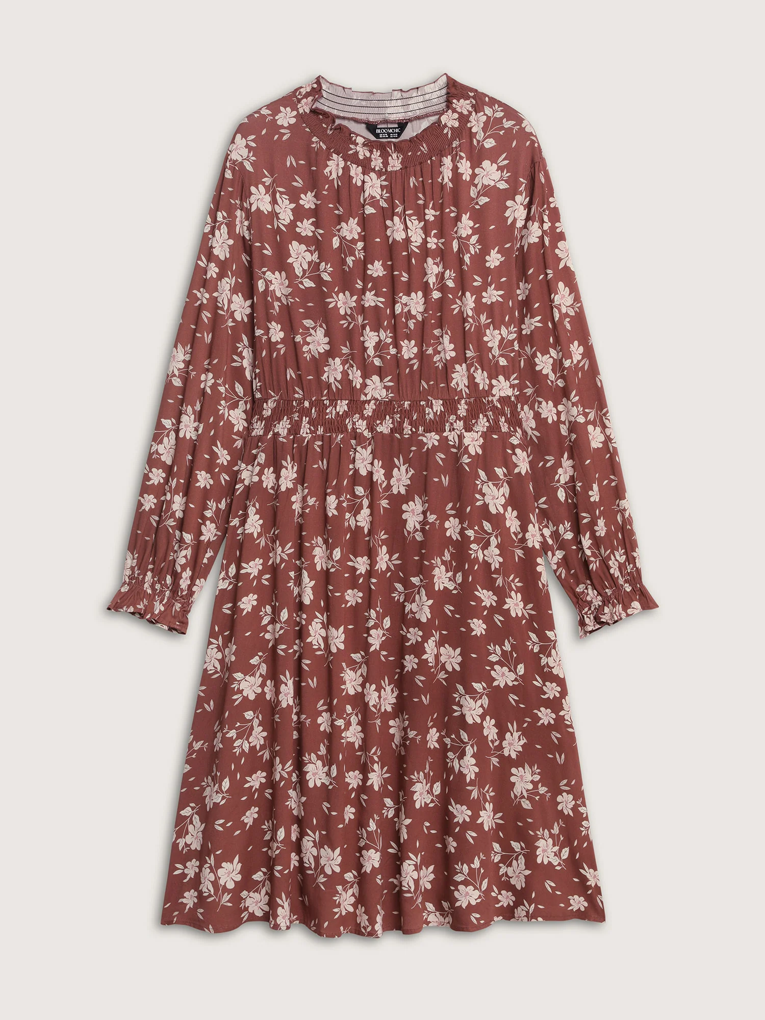 Floral Print Shirred Waist Rayon Midi Dress - Image 8
