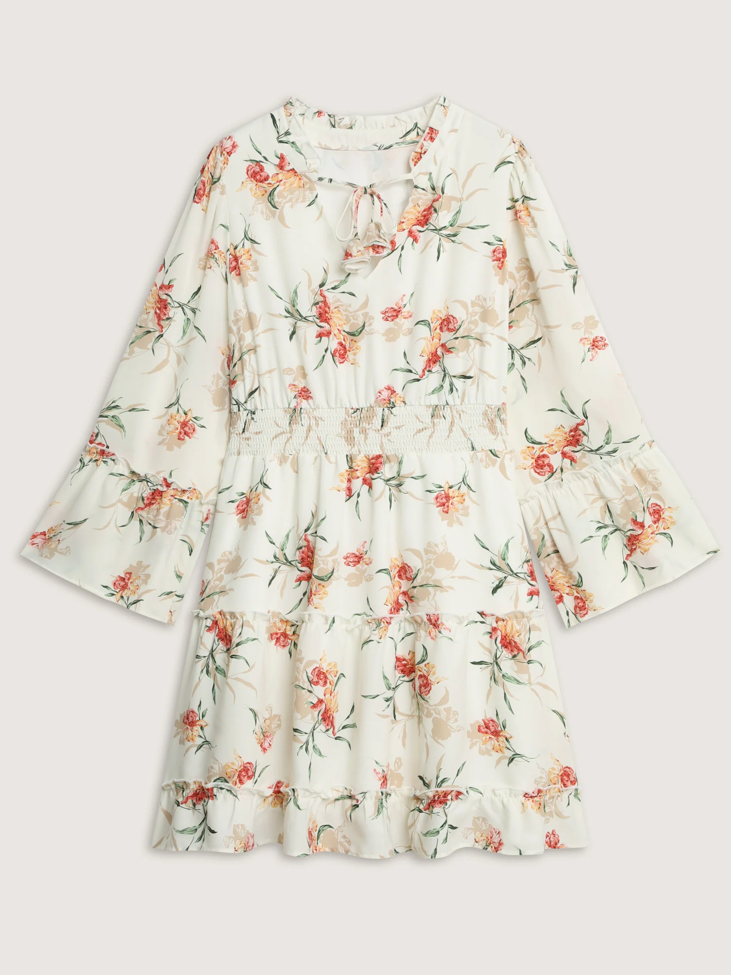 Floral Print Shirred Waist Ruffled Edge Mini Dress - Image 7