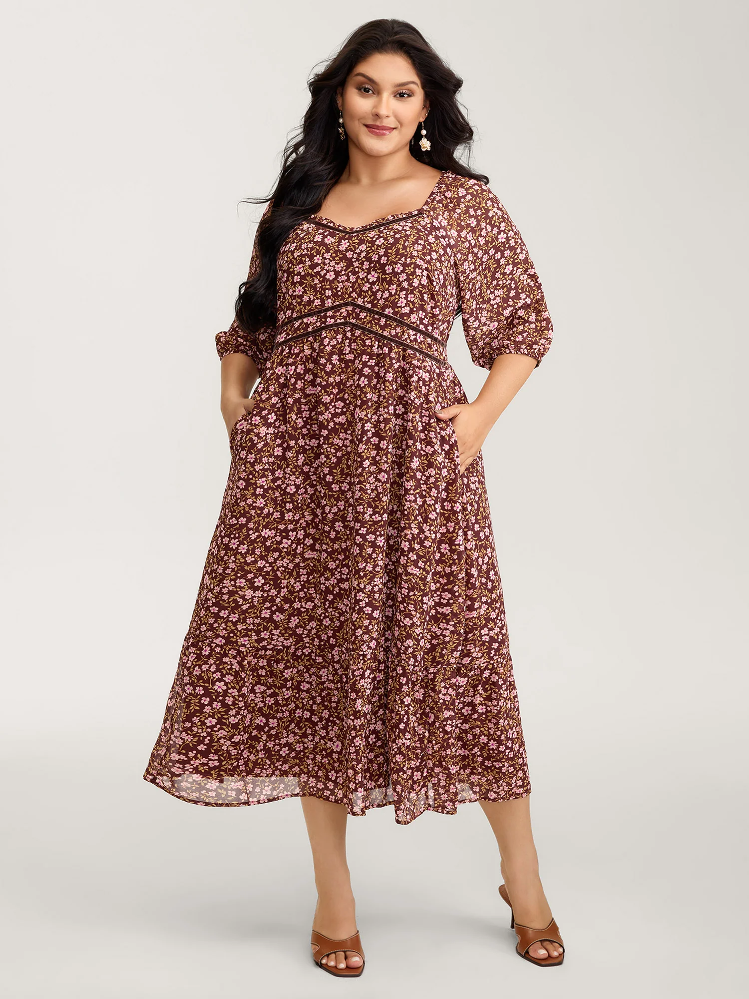 Floral Print Shirred Waist Ruffled Maxi Dress - Image 4