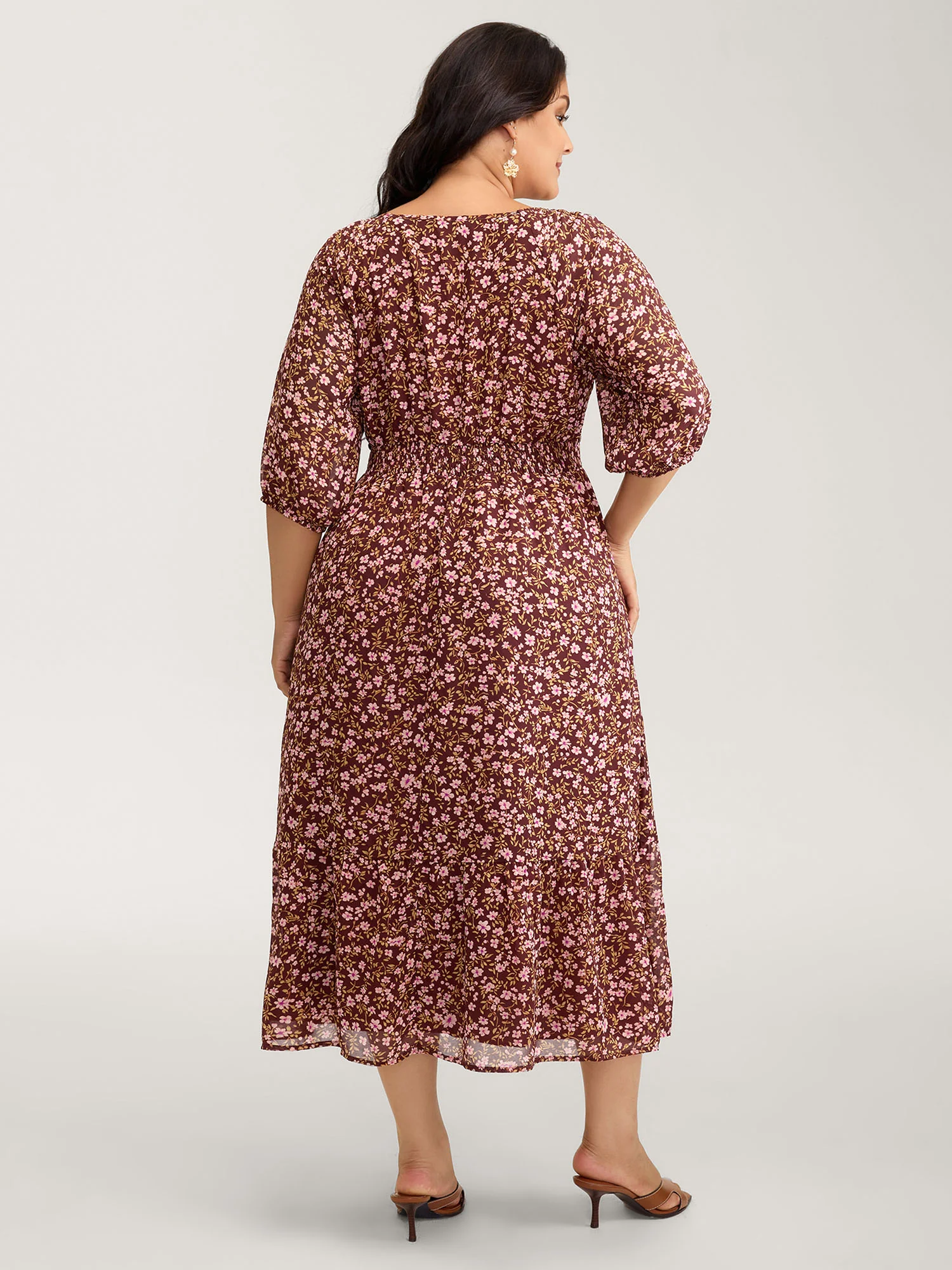 Floral Print Shirred Waist Ruffled Maxi Dress - Image 5