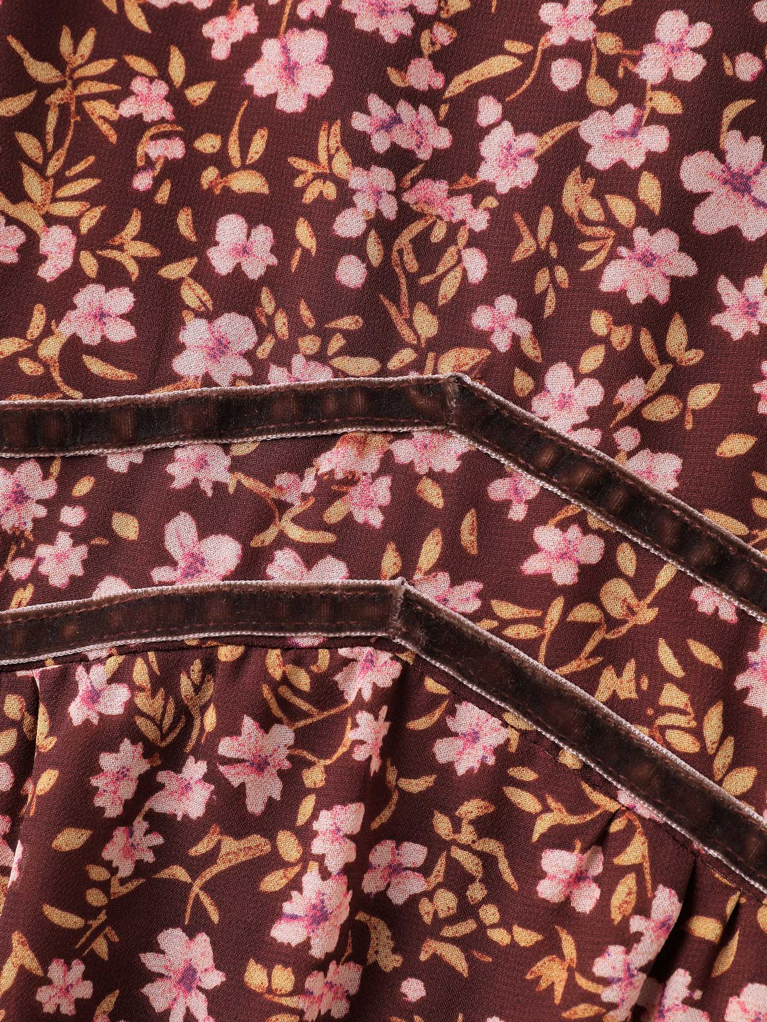 Floral Print Shirred Waist Ruffled Maxi Dress - Image 7