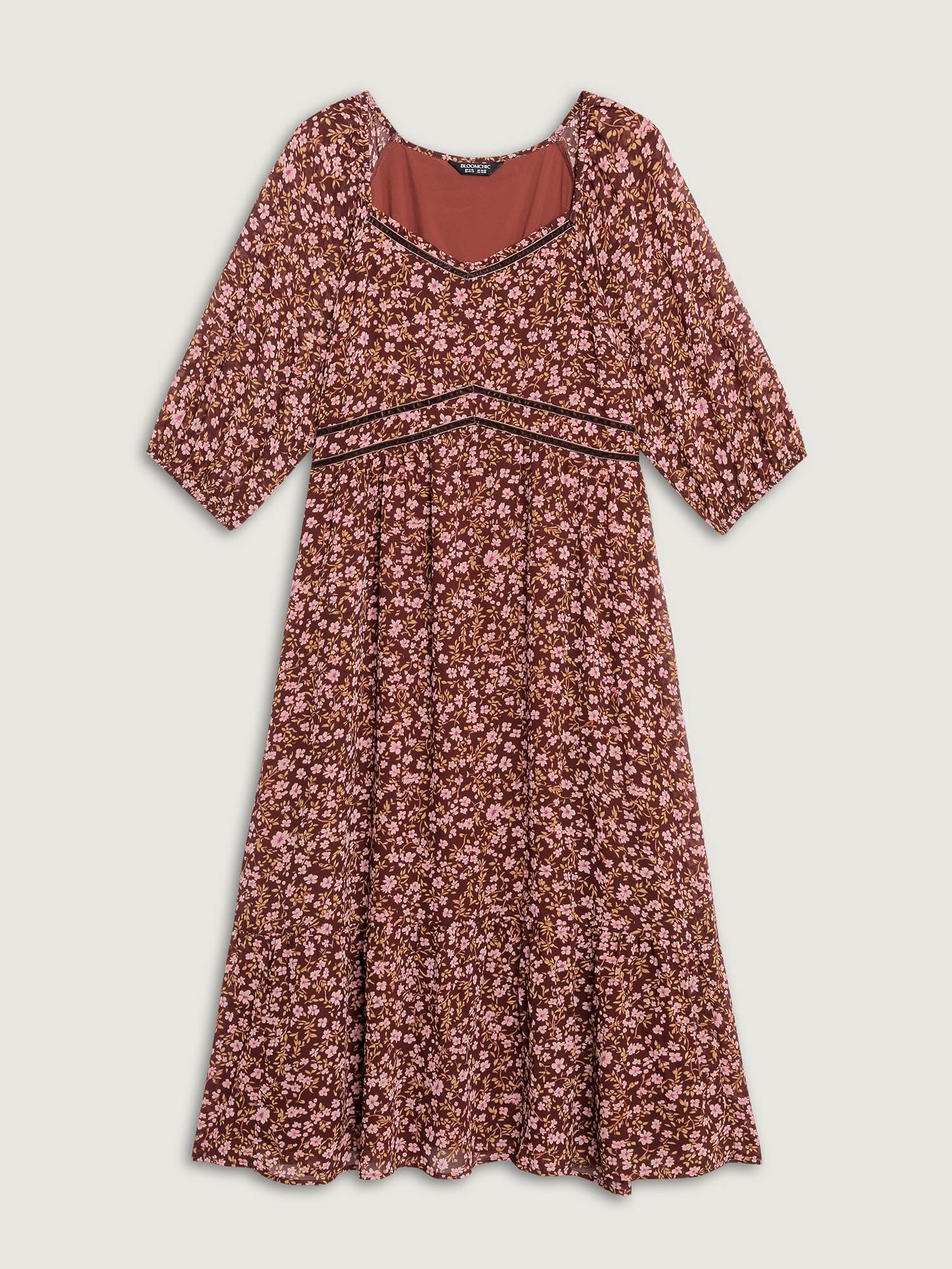 Floral Print Shirred Waist Ruffled Maxi Dress - Image 8
