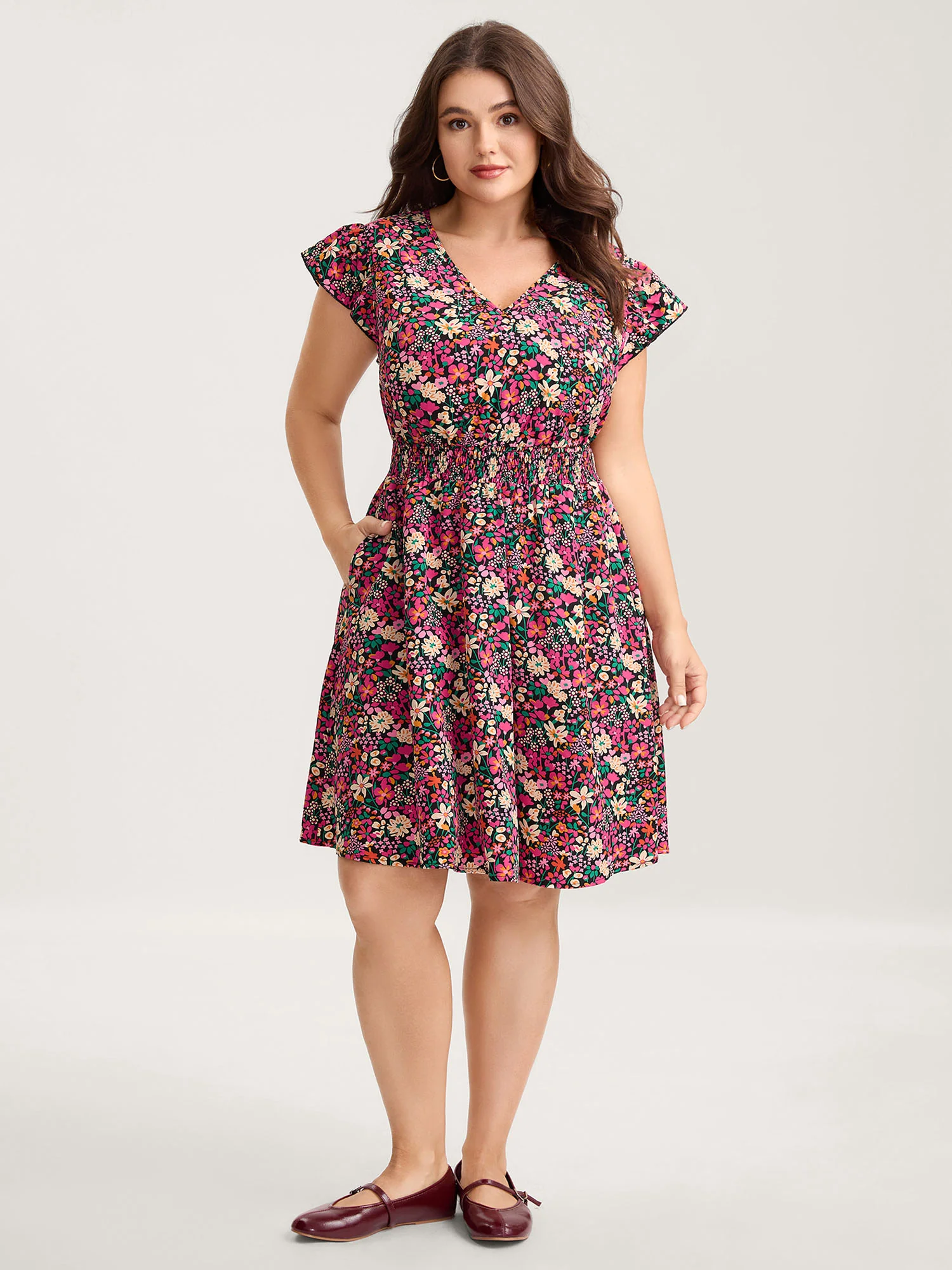 Floral Print Shirred Waist Ruffled Mini Dress - Image 3