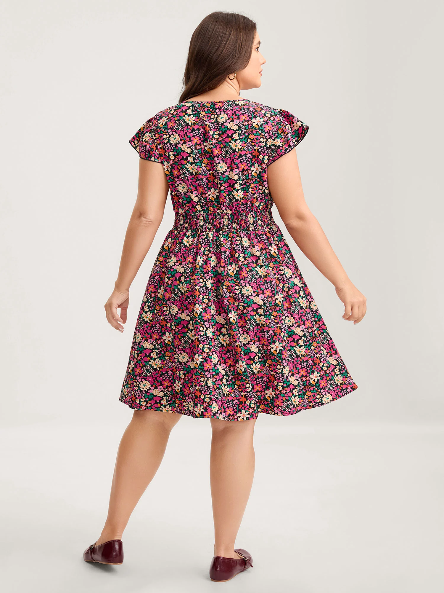 Floral Print Shirred Waist Ruffled Mini Dress - Image 4