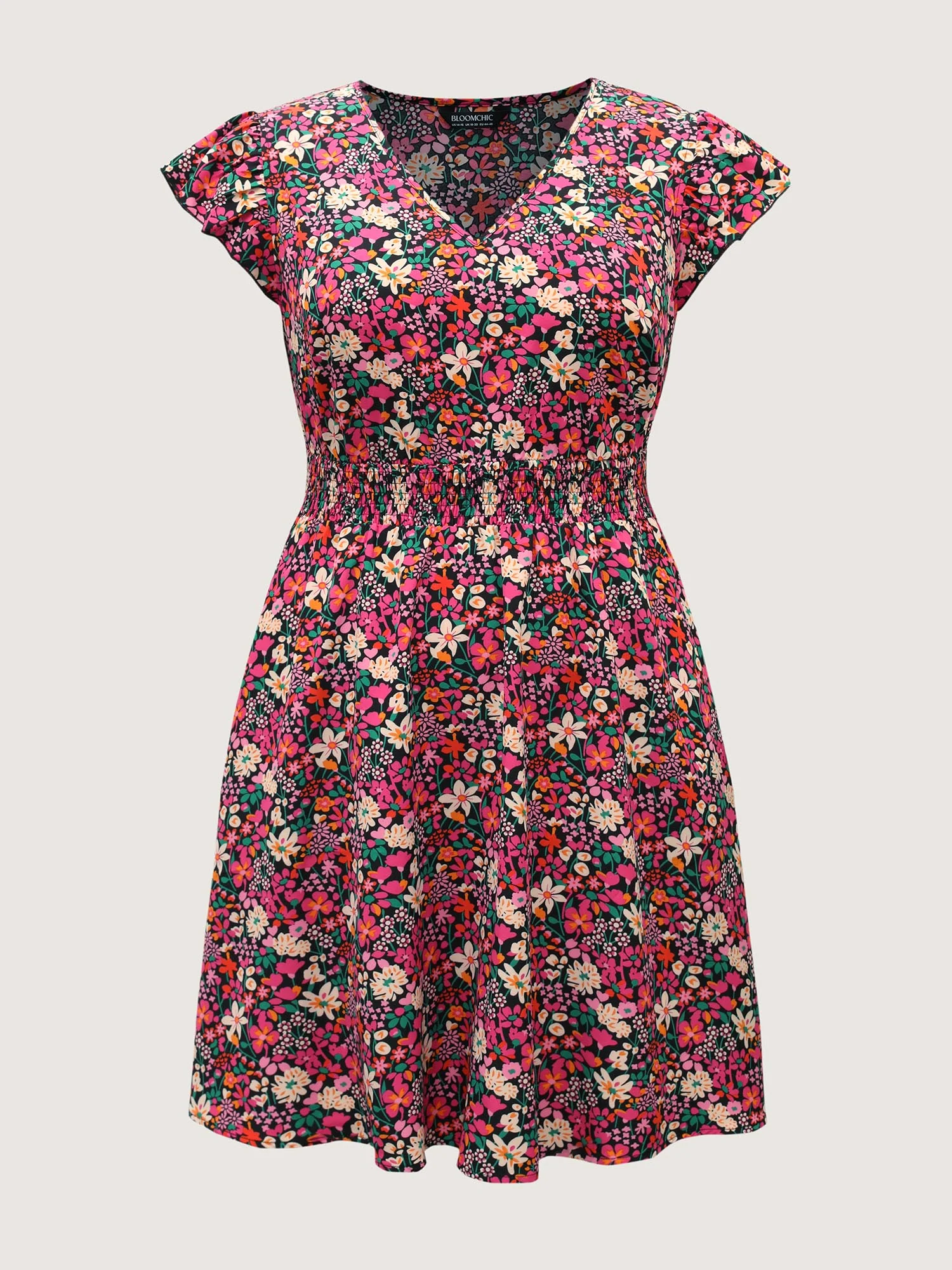 Floral Print Shirred Waist Ruffled Mini Dress - Image 7
