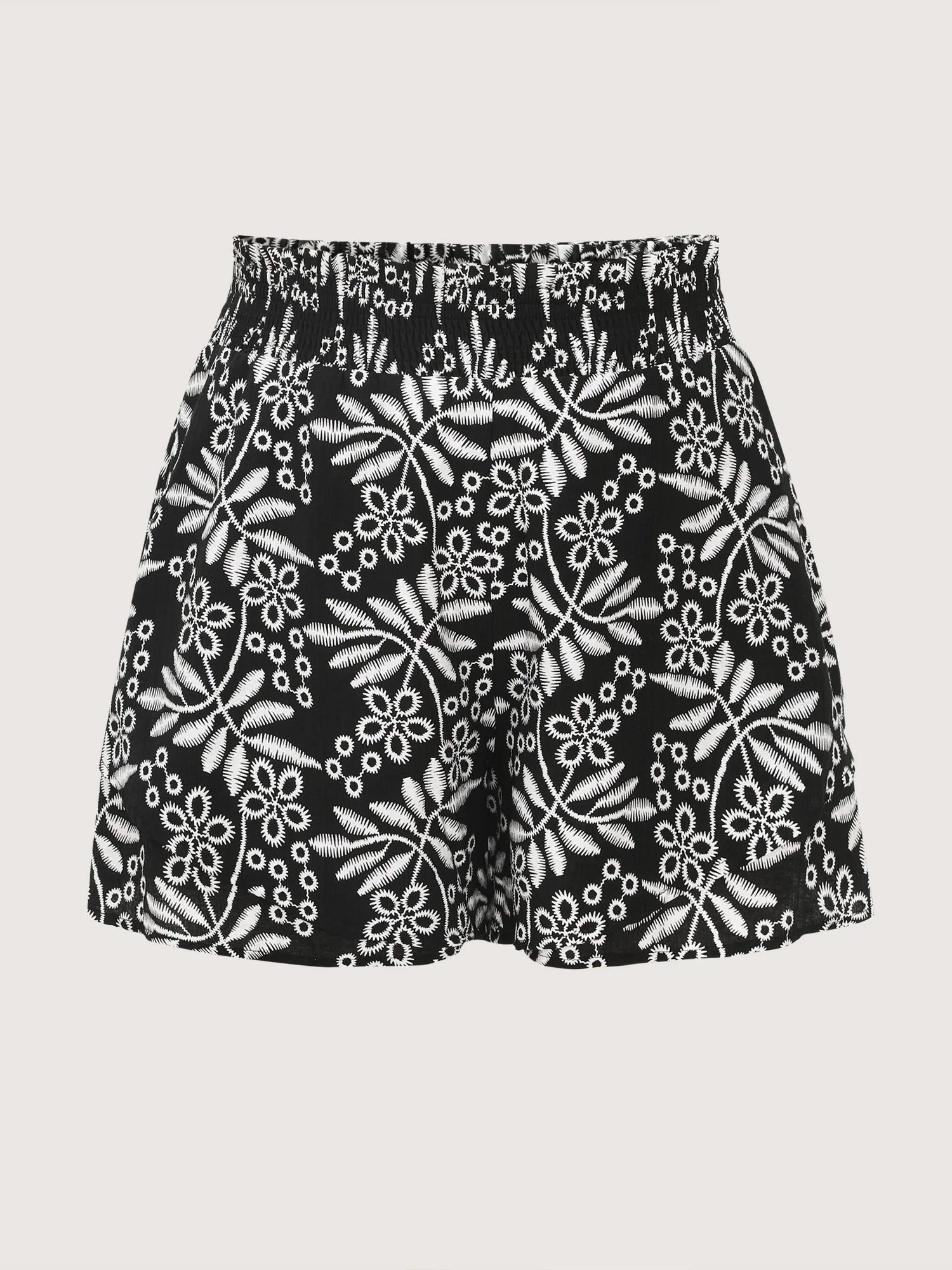 Floral Print Shirred Waist Textured Shorts - Image 8