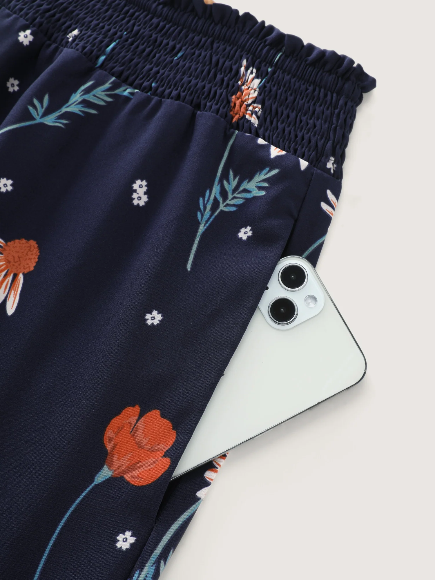 Floral Print Shirred Waist Wide Leg Pants - Image 6