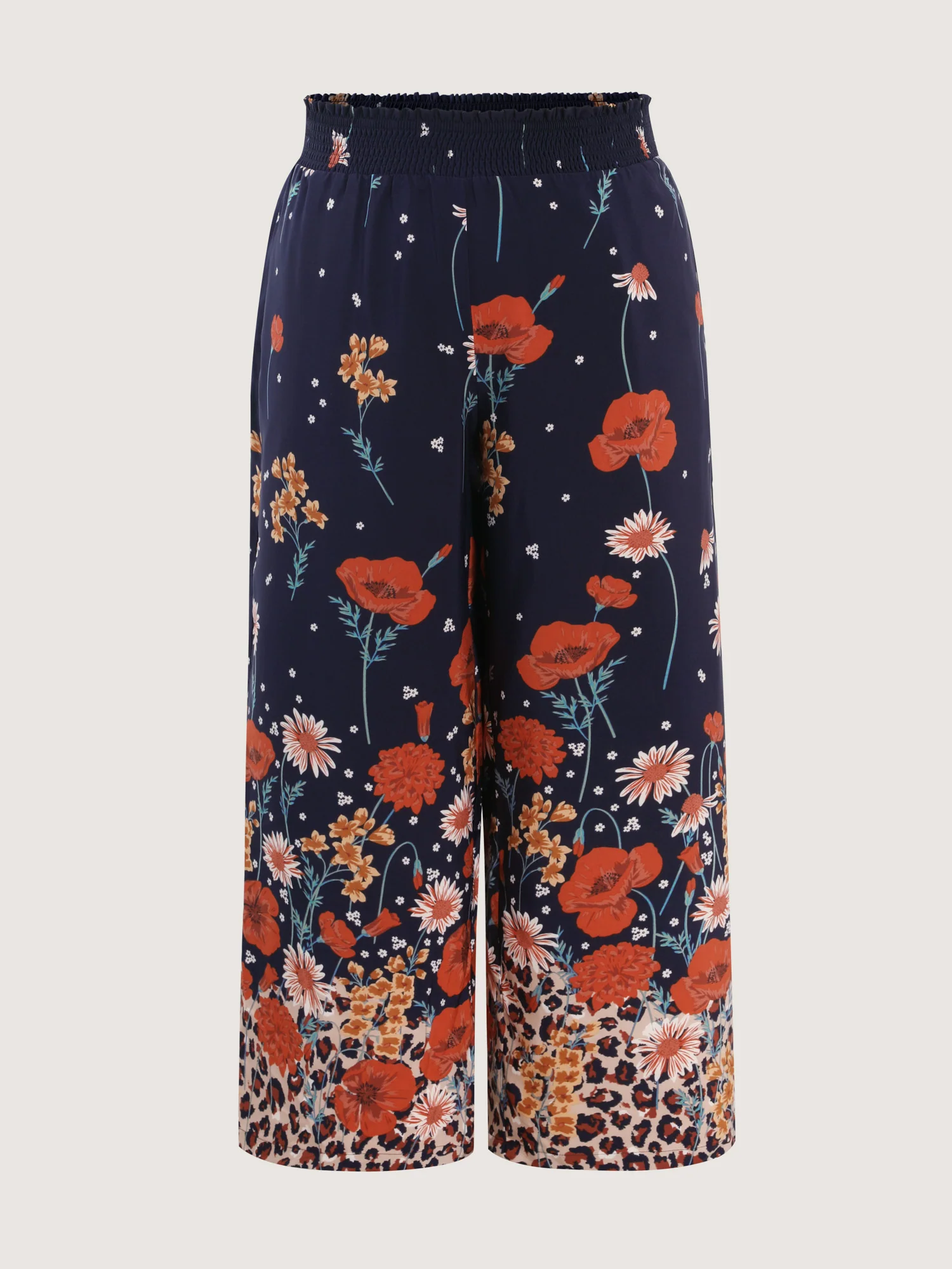 Floral Print Shirred Waist Wide Leg Pants - Image 8