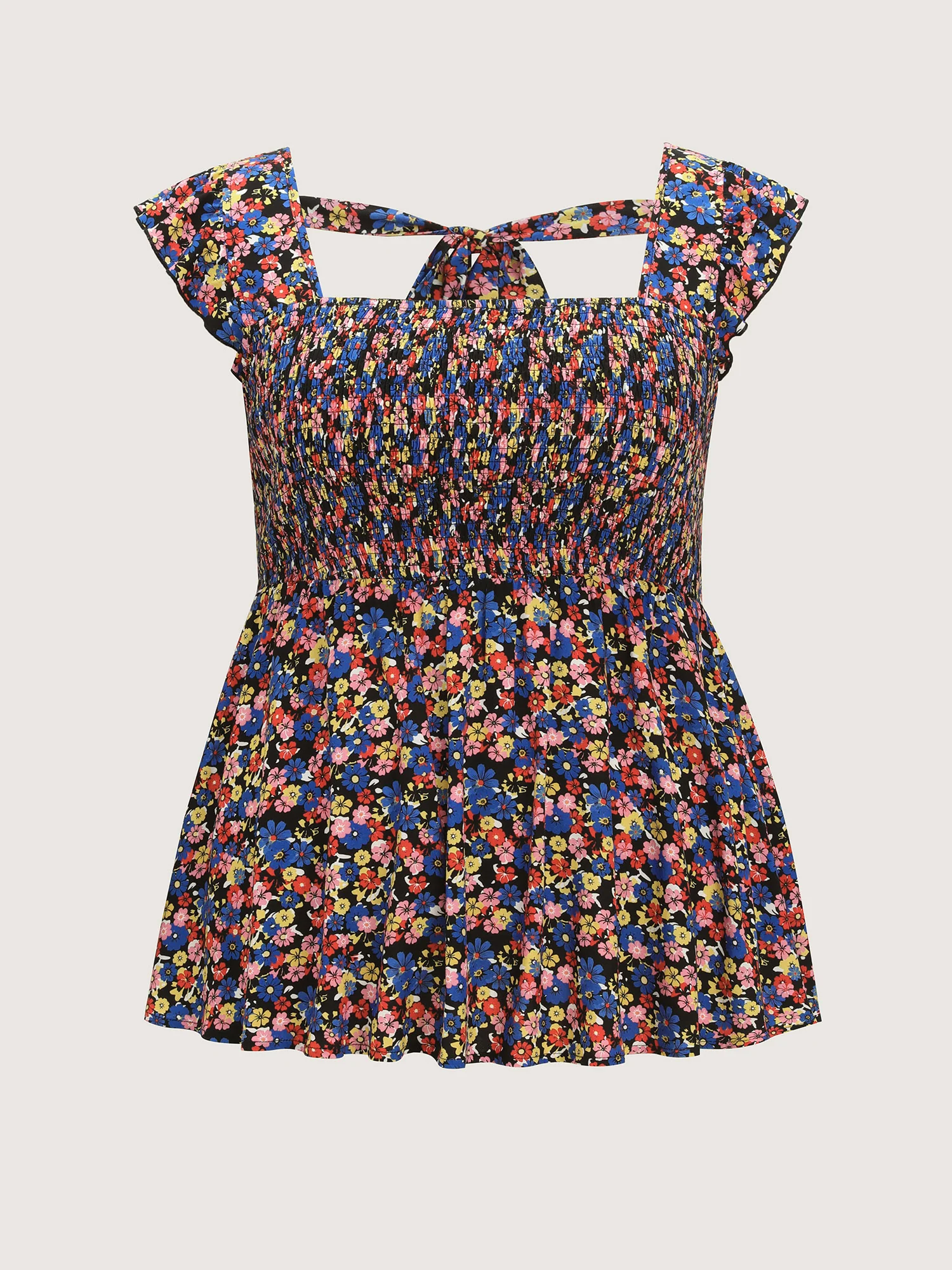 Floral Print Shirred Wide Straps Blouse - Image 8