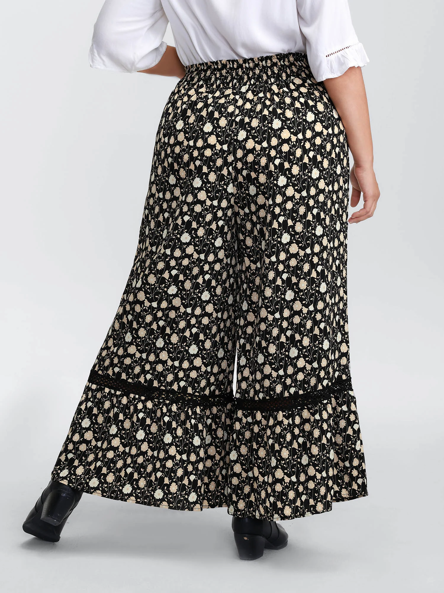 Floral Print Shirred Wide Waistband Tiered Pants - Image 6