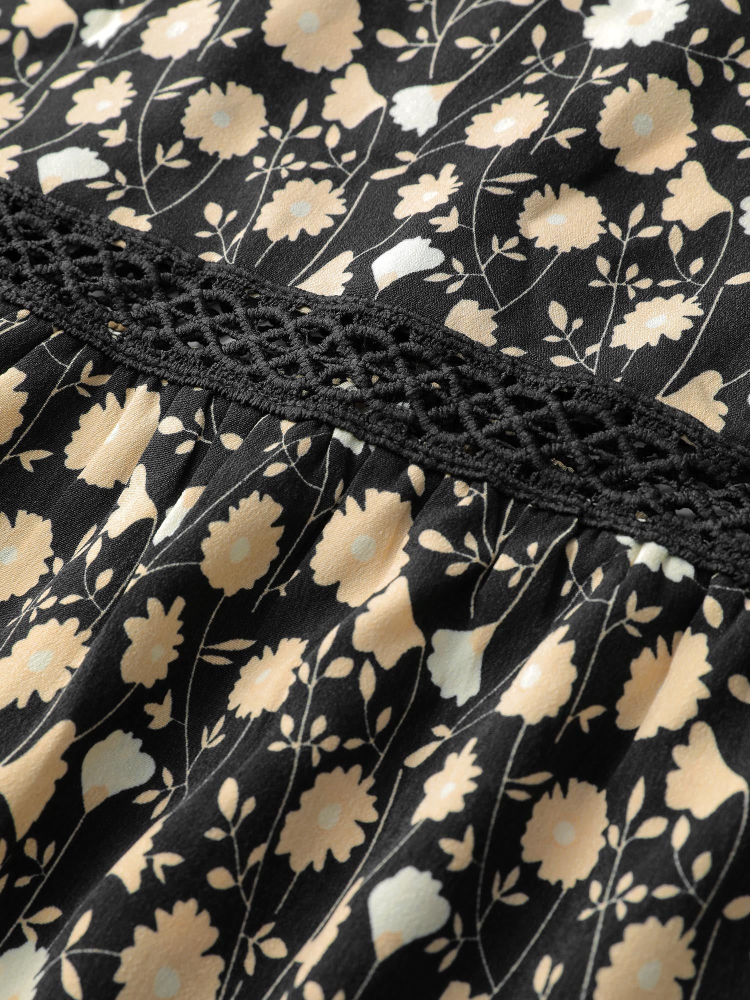 Floral Print Shirred Wide Waistband Tiered Pants - Image 7