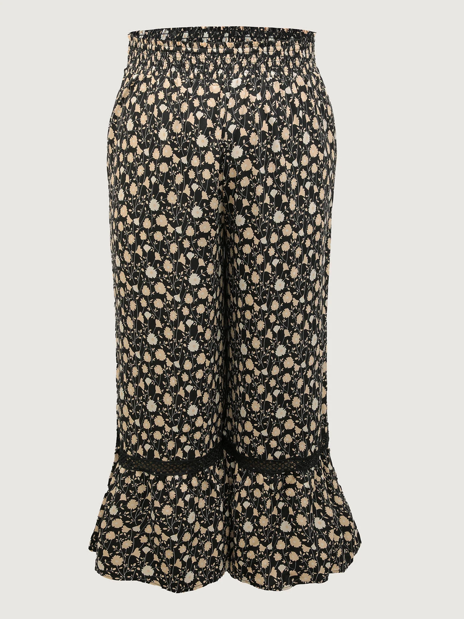 Floral Print Shirred Wide Waistband Tiered Pants - Image 9