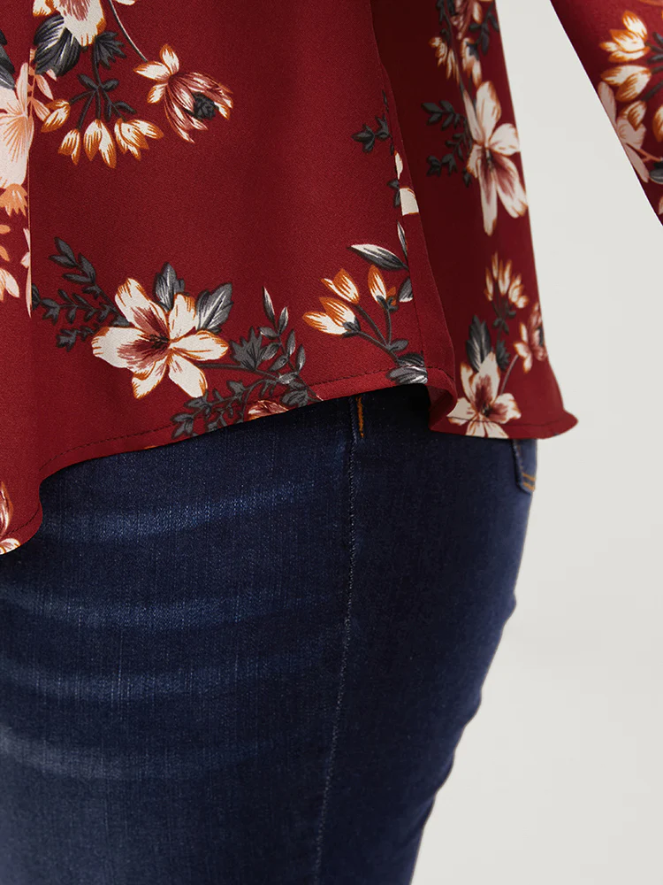 Floral Print Shirt Collar Button Up Blouse - Image 7