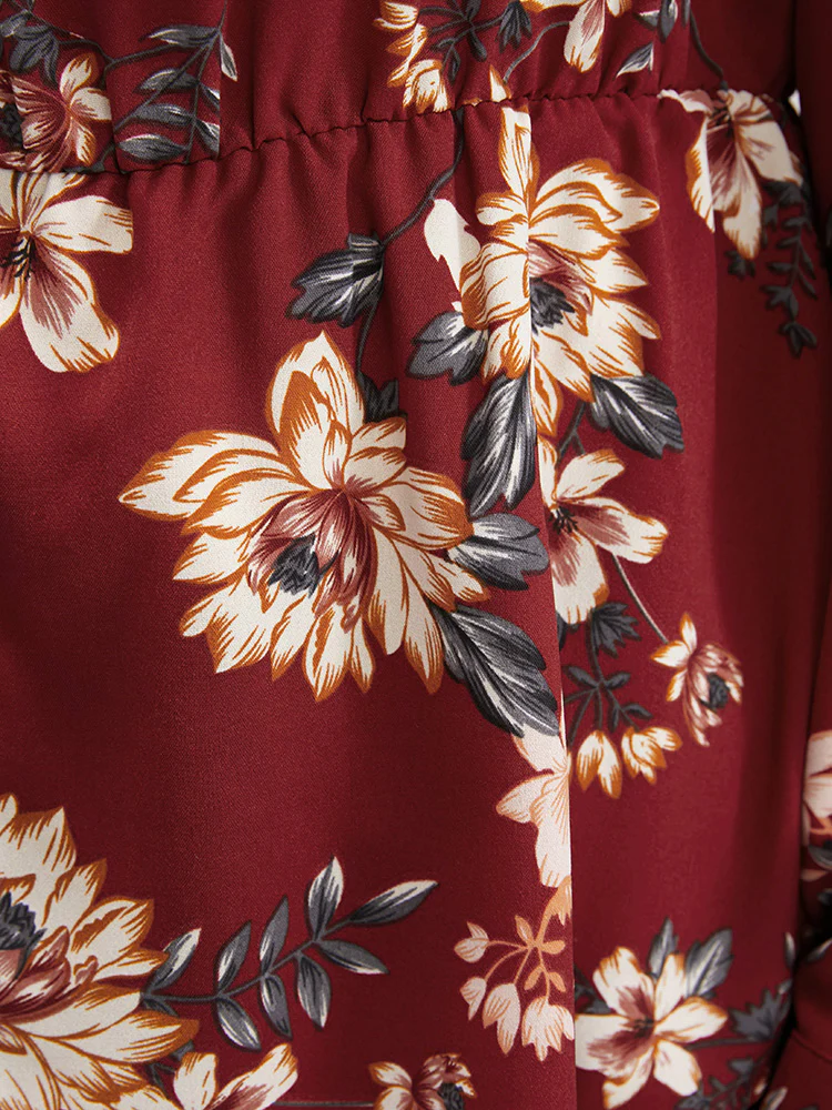 Floral Print Shirt Collar Button Up Blouse - Image 9