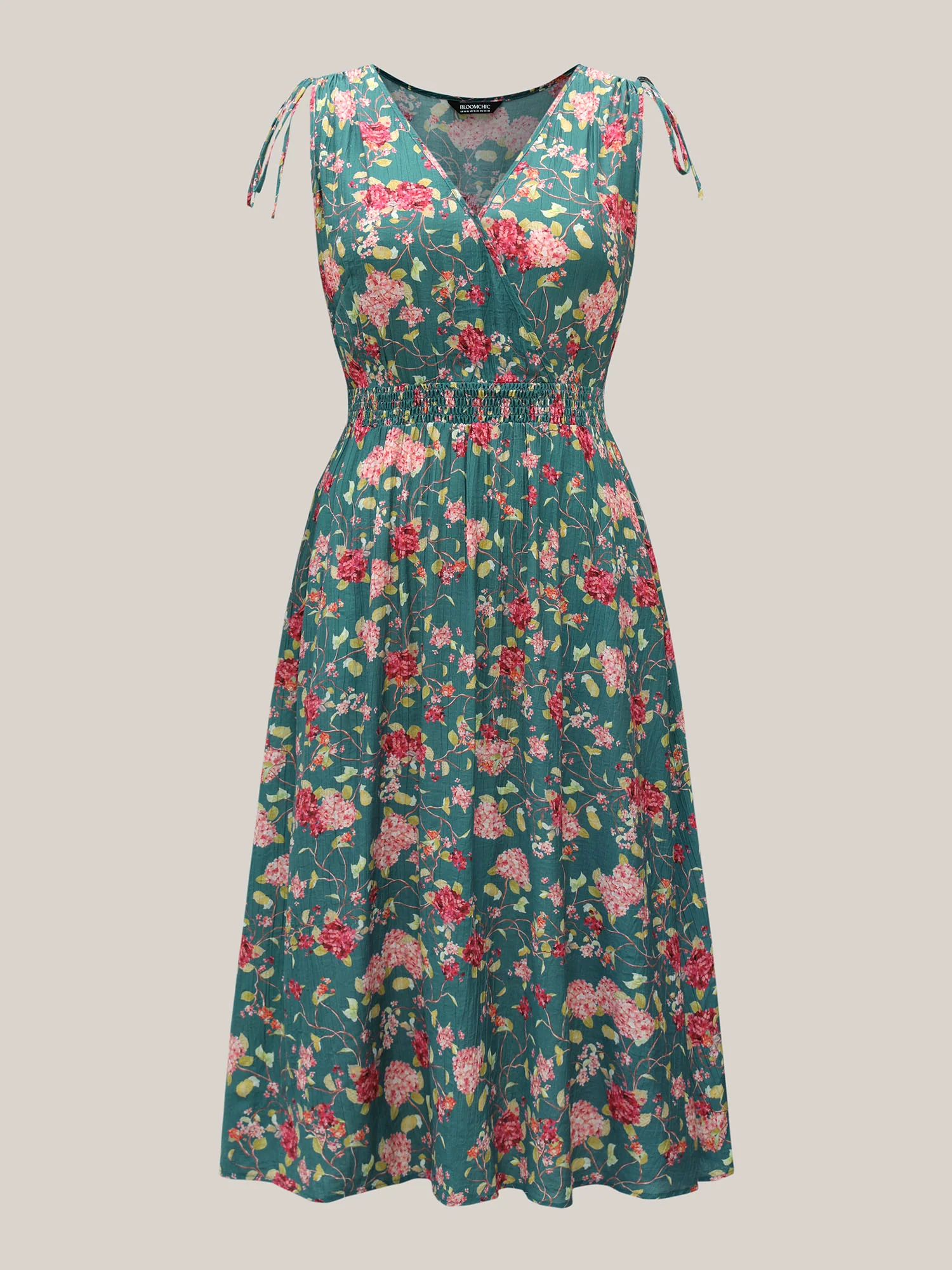 Floral Print Shoulder Tie Pockets Maxi Dress - Image 5