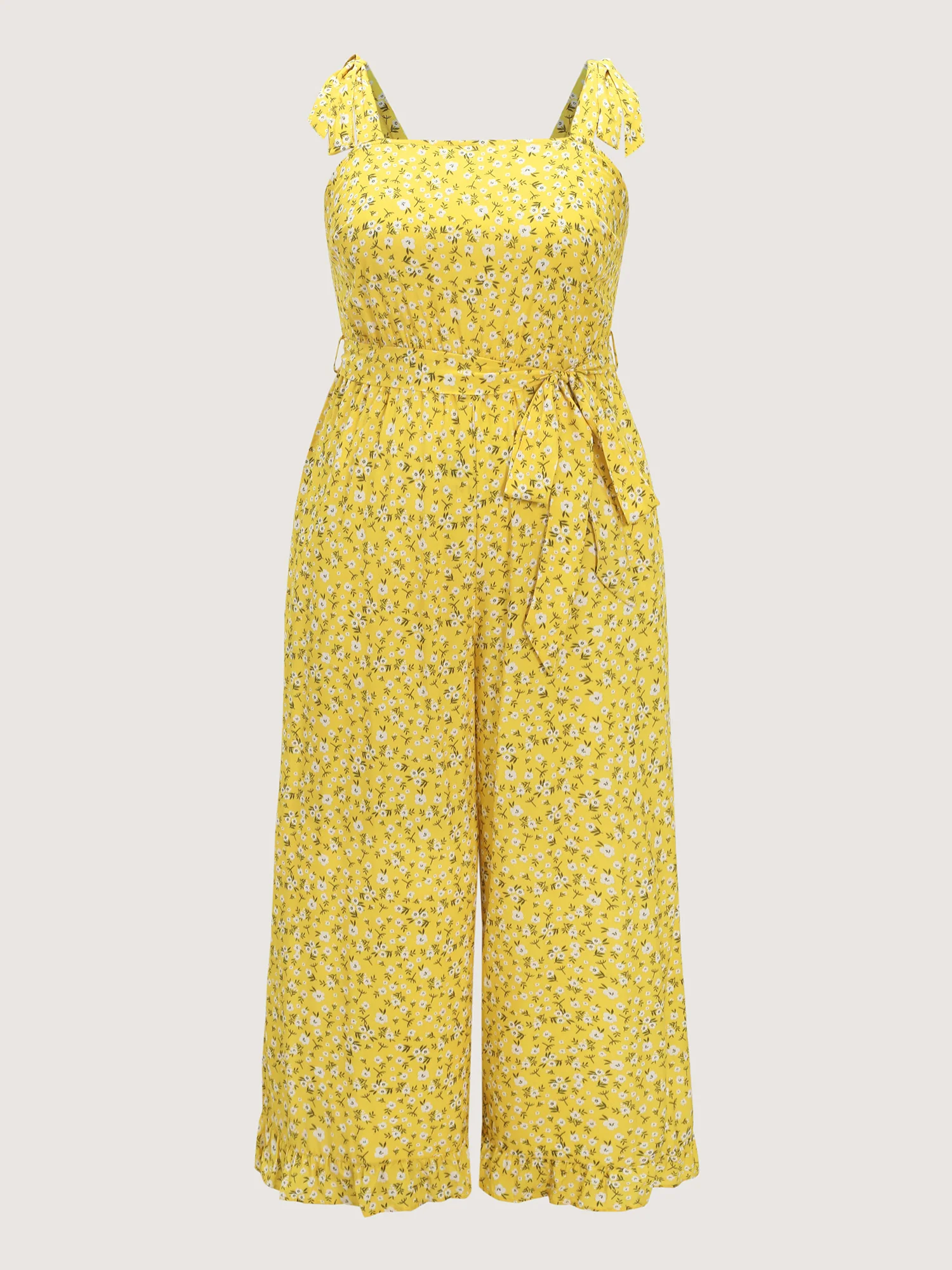Floral Print Shoulder-Tie Ruffled Hem Jumpsuit - Image 7