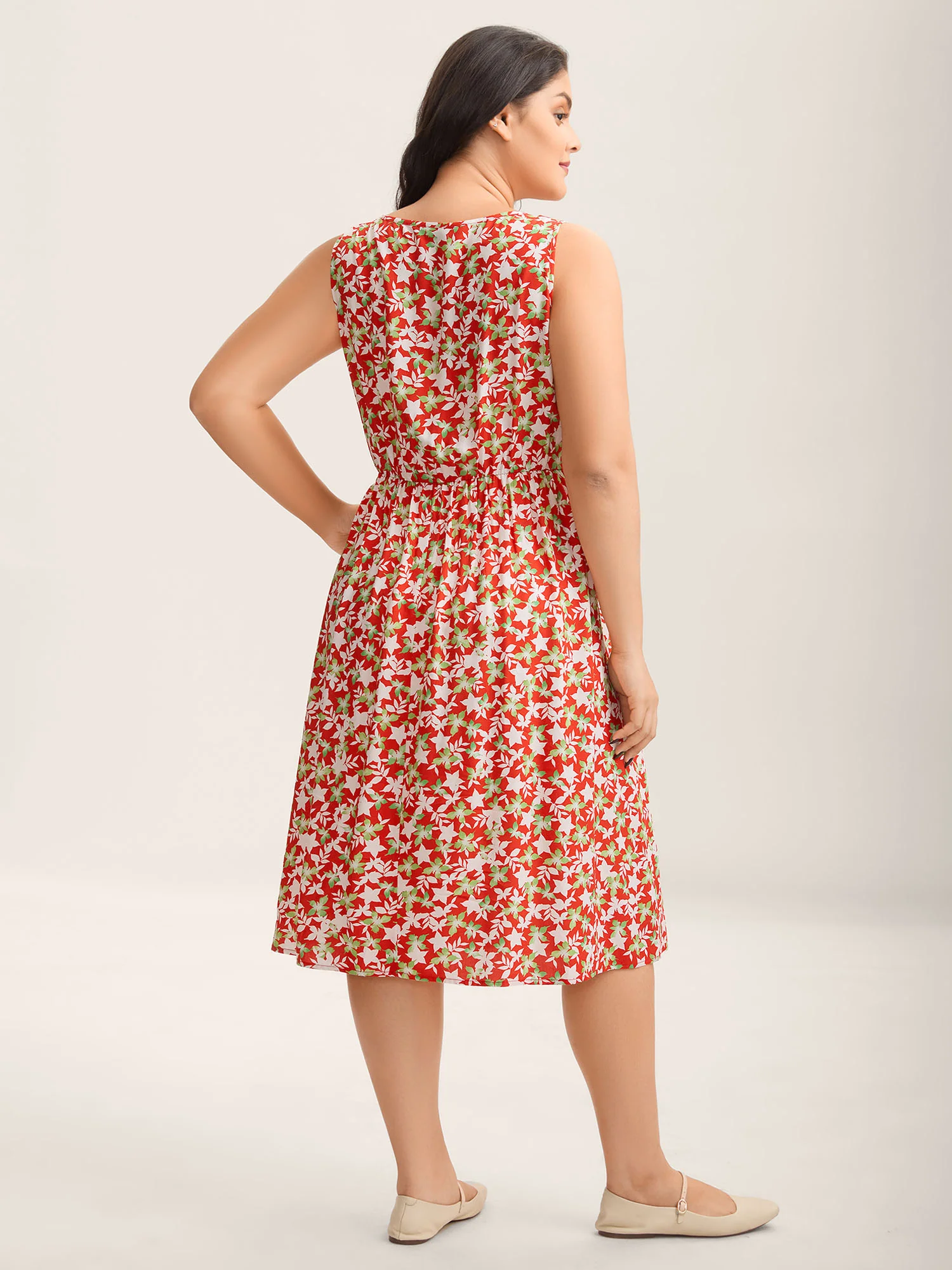 Floral Print Sleeveless Pockets Midi Dress - Image 4