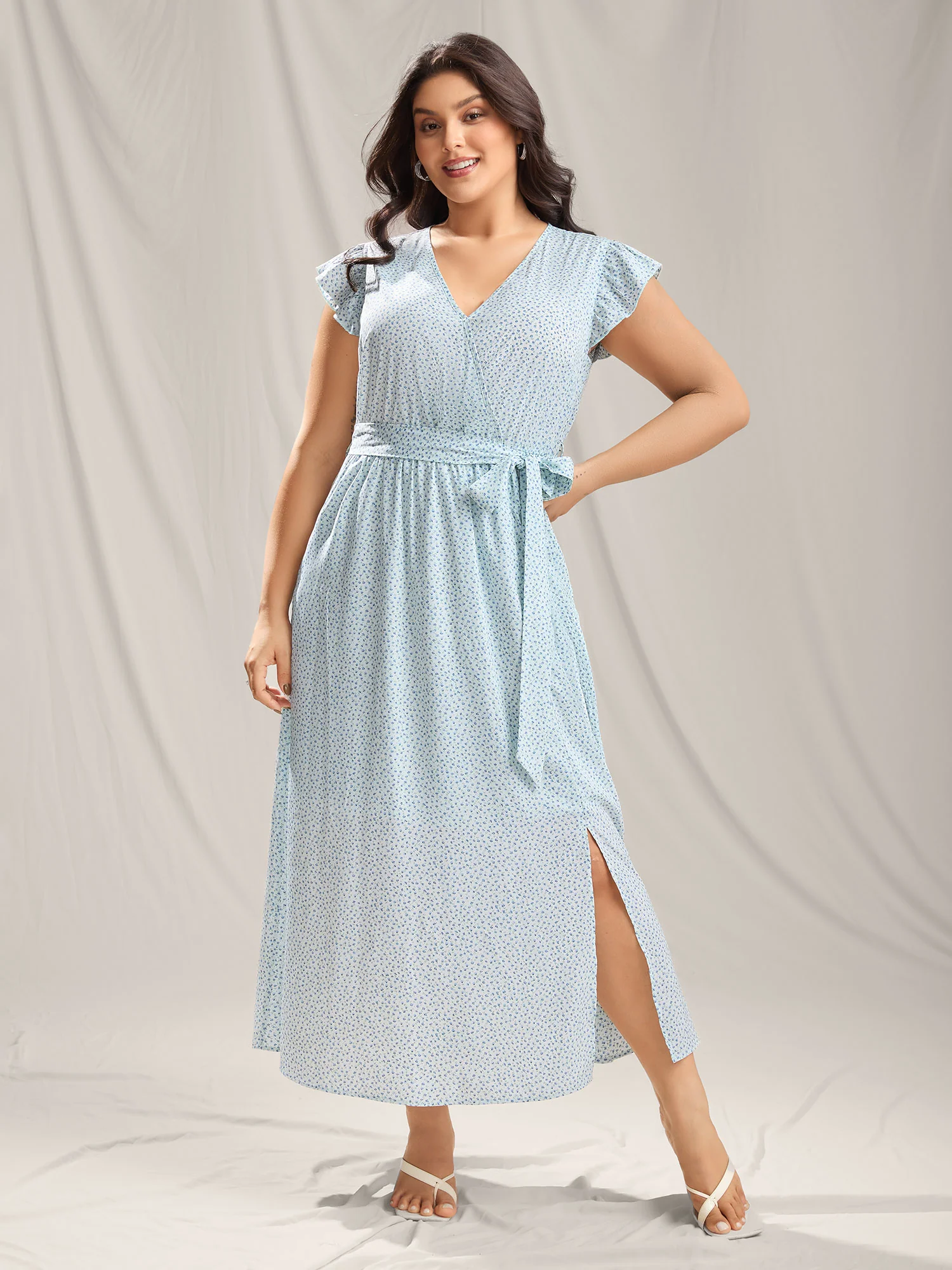 Floral Print Slit Belted Maxi Dress - Image 2