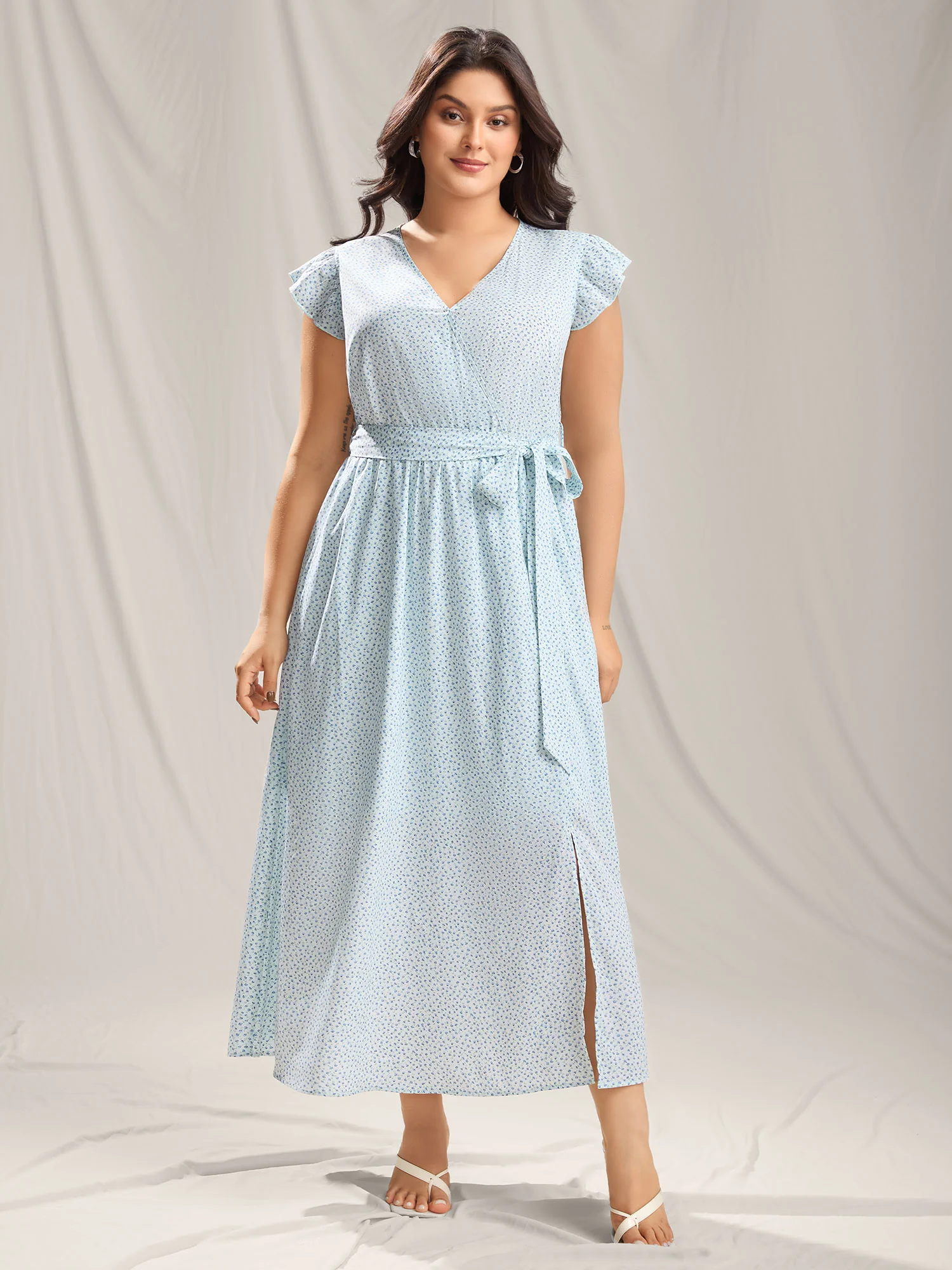 Floral Print Slit Belted Maxi Dress - Image 4