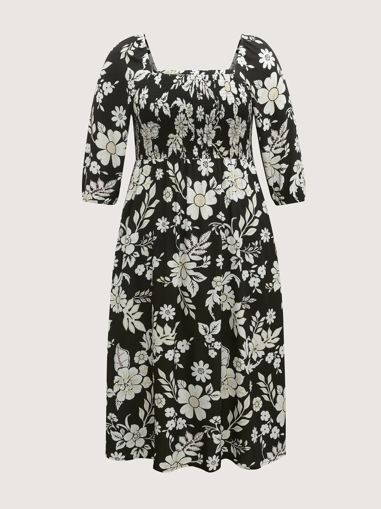 Floral Print Slit Shirred Bodice Midi Dress - Image 8